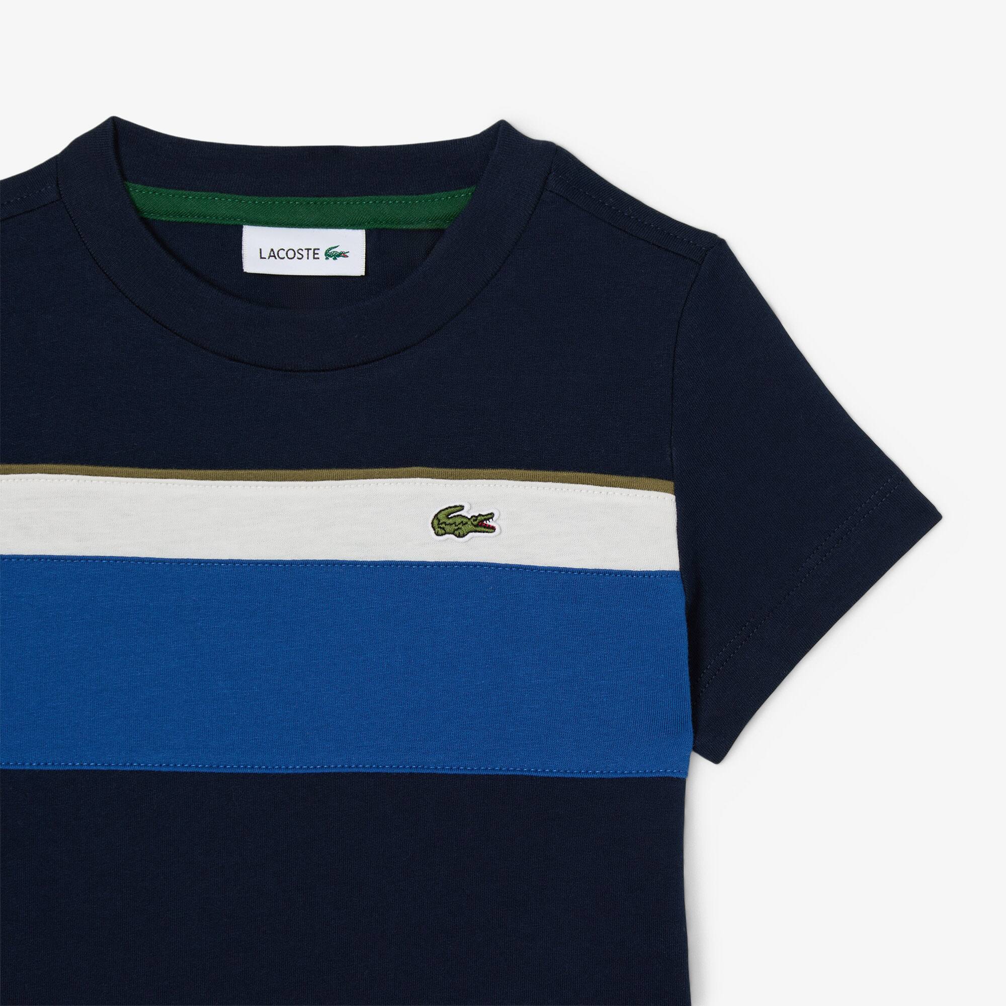 Thumbnail - Lacoste T-Shirt aus Baumwolle mit Colorblock-Design - Navy Blau / Khaki Grün / Weiß / Blau Size 2 - 2A