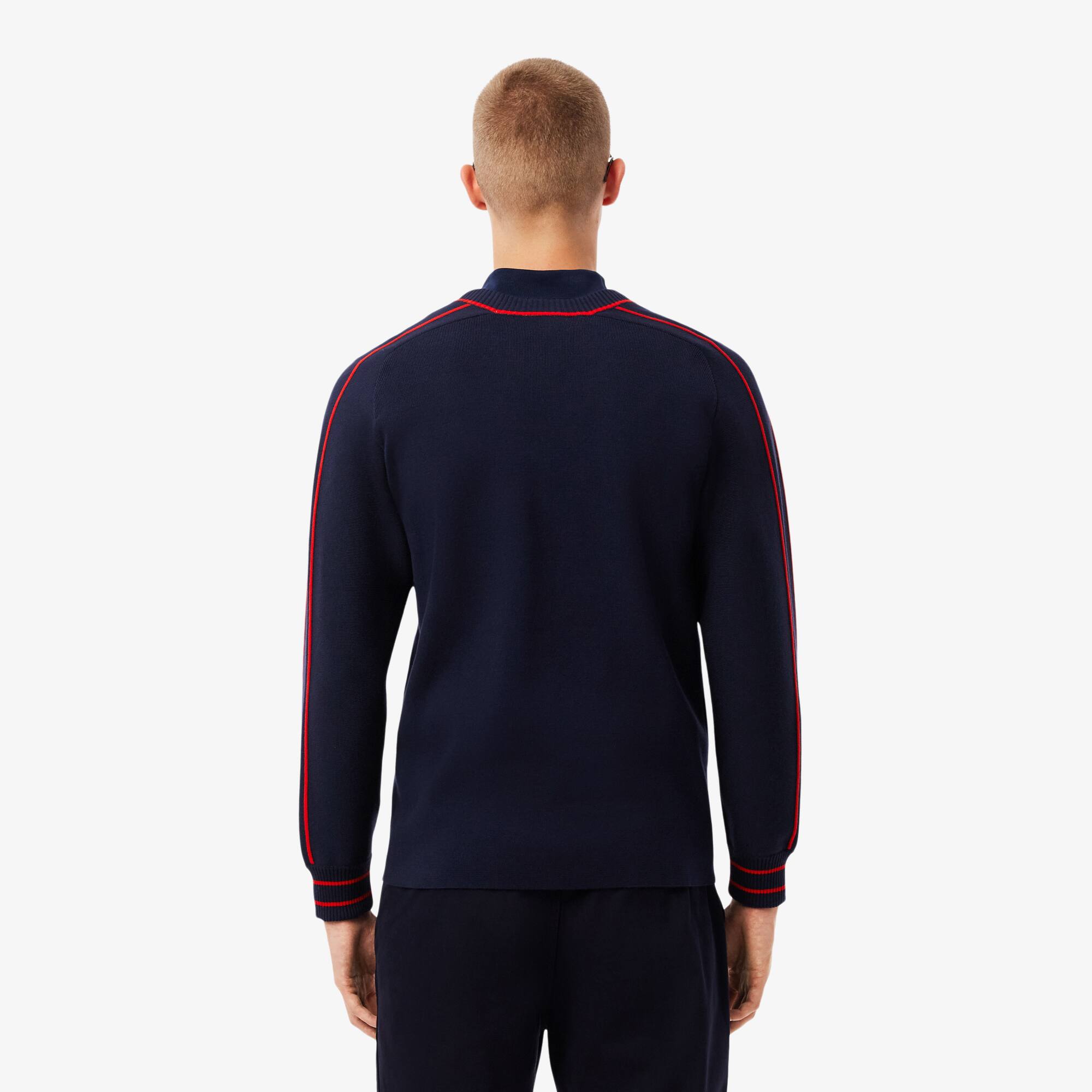 Thumbnail - Lacoste Pullover mit V-Ausschnitt und Streifen aus den Lacoste-Archiven - Navy Blau / Rot Size XS