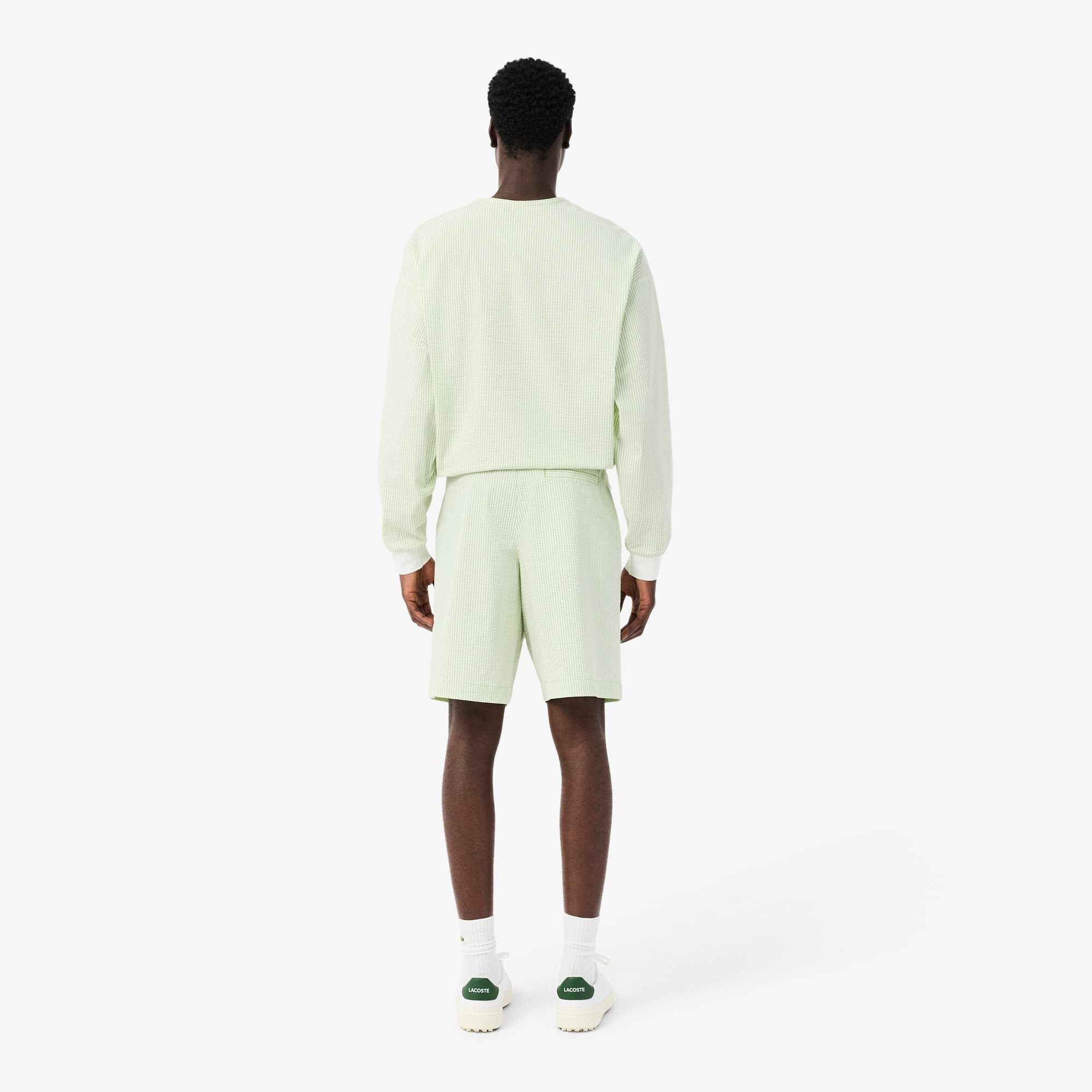 Thumbnail - Lacoste Gestreifte Golf-Bermudashorts mit Ultra-Dry-Technologie, Relaxed Fit - Vert / Blanc Size 42