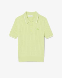 Gestreifter Pullover mit Zopfmuster und Polokragen