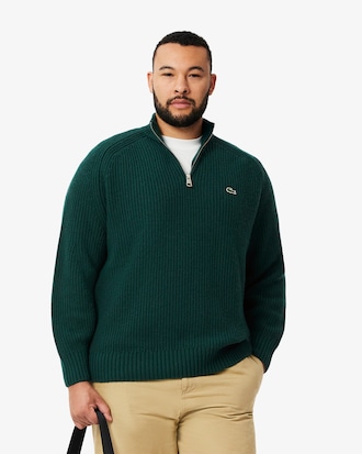 Pullover aus Tuchwolle mit Reißverschluss und hohem Kragen