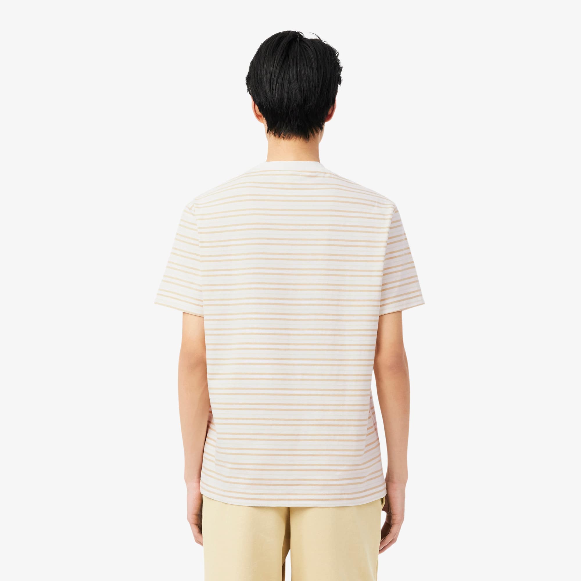 Thumbnail - Lacoste T-Shirt aus schwerer Baumwolle mit Streifen - Beige / Blanc Size S