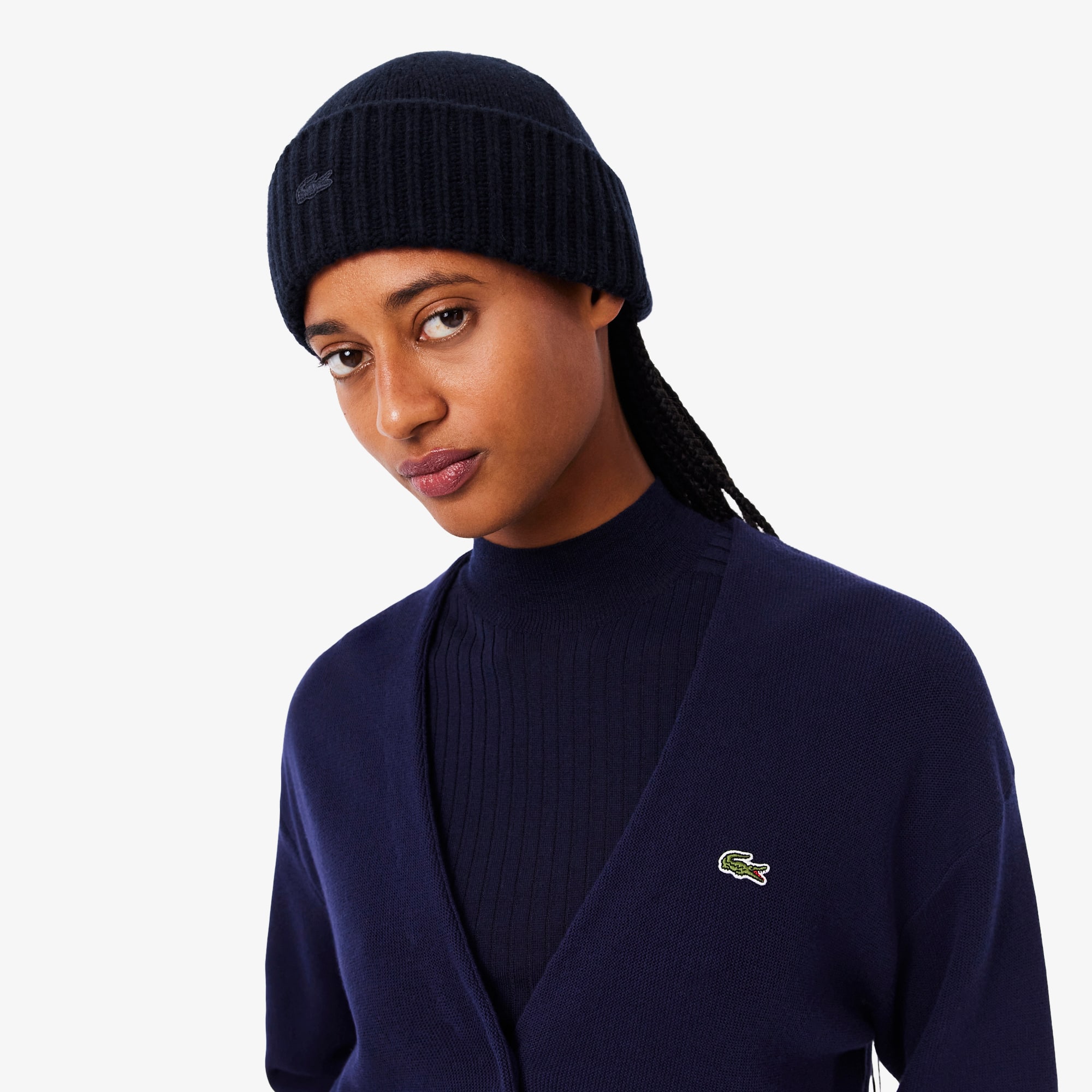 Thumbnail - Lacoste Wollmütze aus 3D-Rippstrick - Navy Blau Size One Size