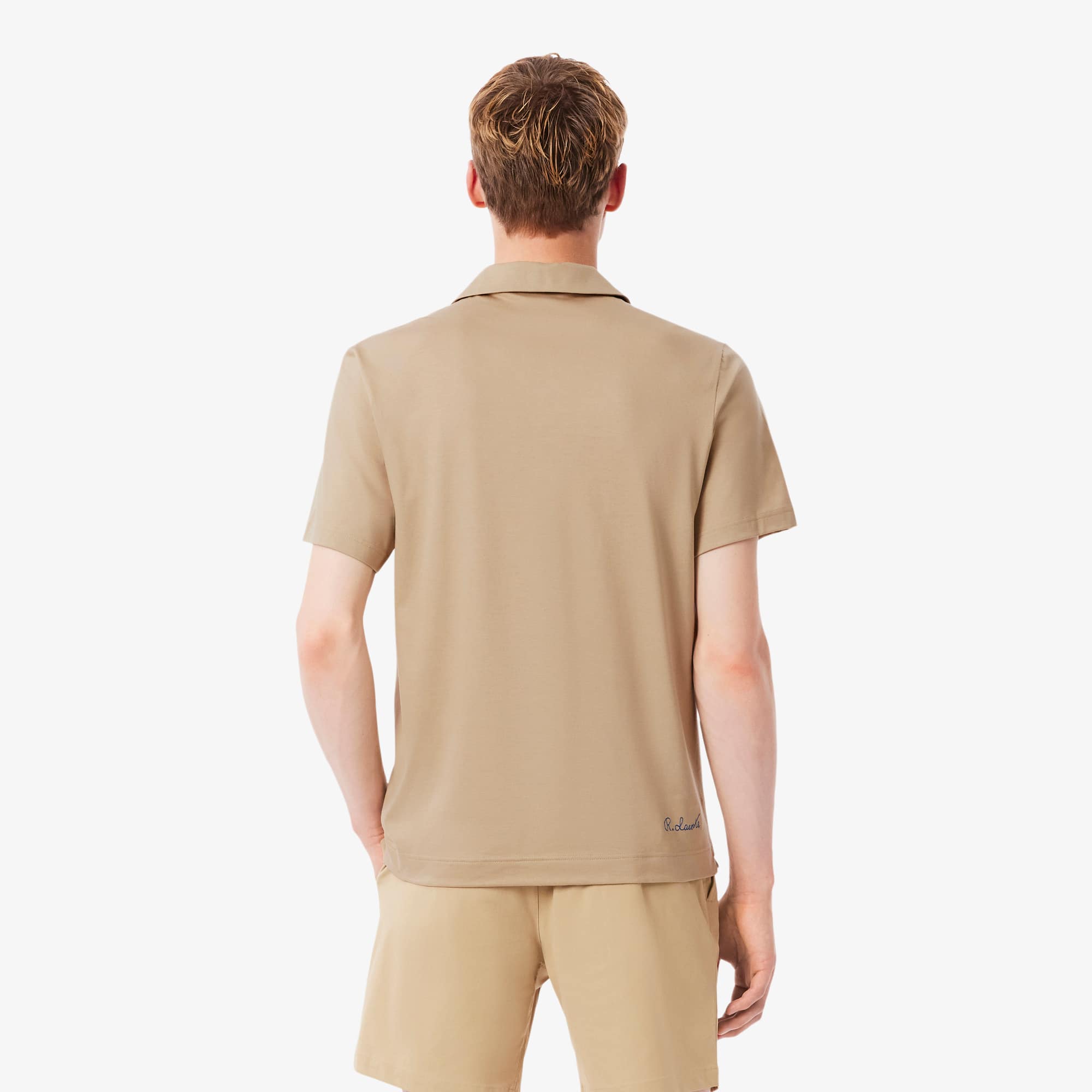 Thumbnail - Lacoste Classic Fit-Polohemd Paris mit offenem Ausschnitt und Stickerei - Beige Size M