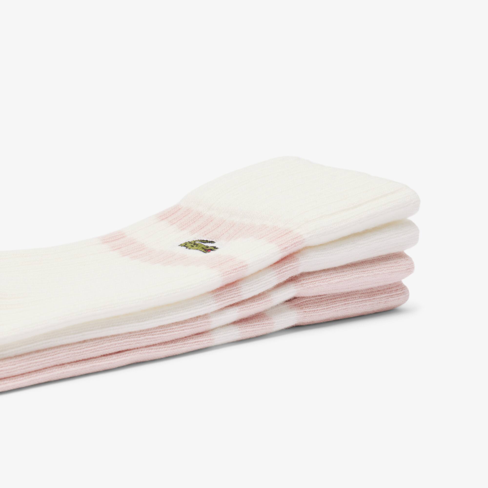 Thumbnail - Lacoste Socken aus gerippter Baumwolle - Hellrosa / Weiß Size 43/46