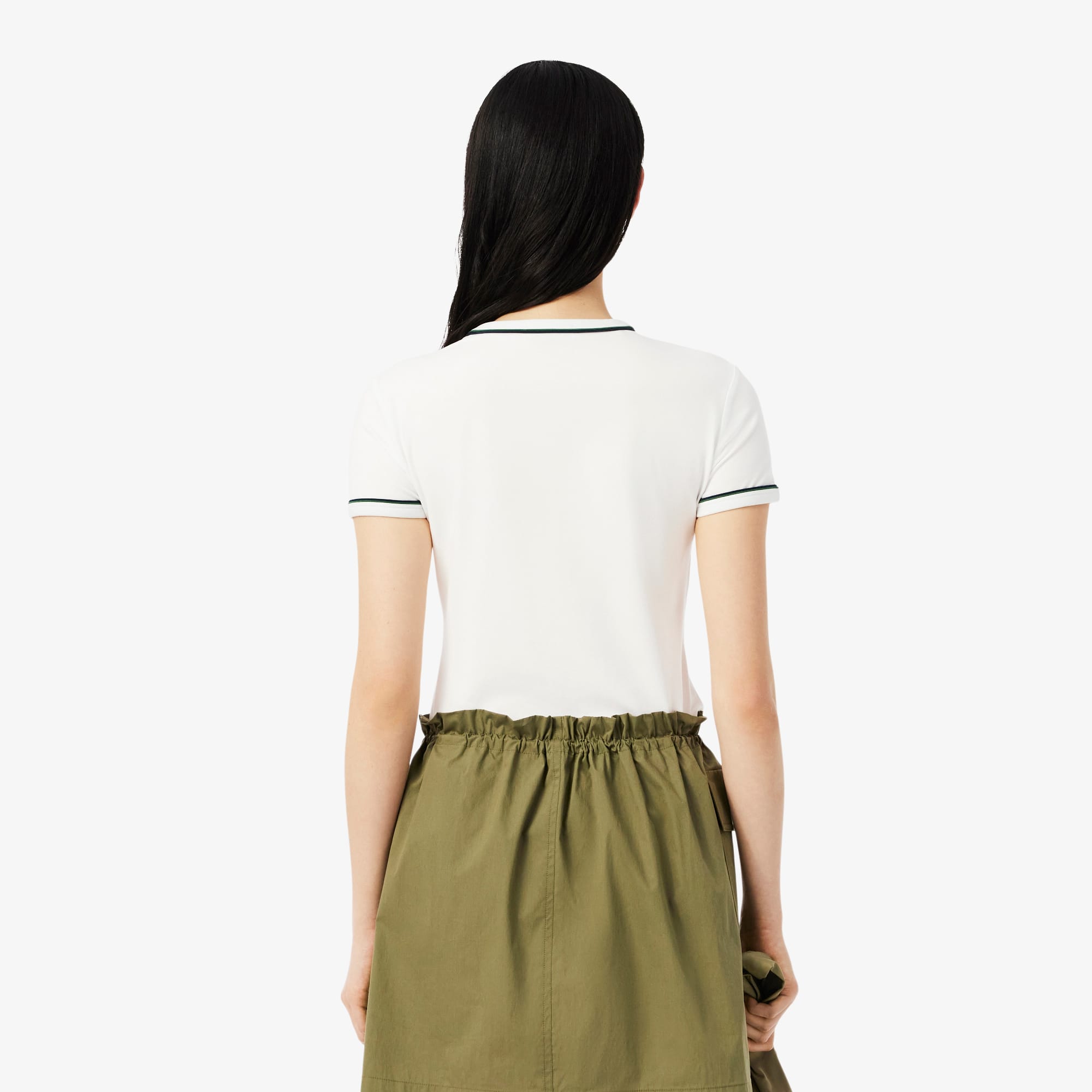 Thumbnail - Lacoste T-Shirt aus Jersey mit Kontrasteinfassung - Weiß / Navy Blau / Grün Size 38