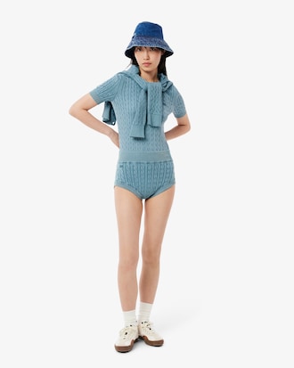 Kurze Shorts mit Zopfmuster und verwaschenem Effekt