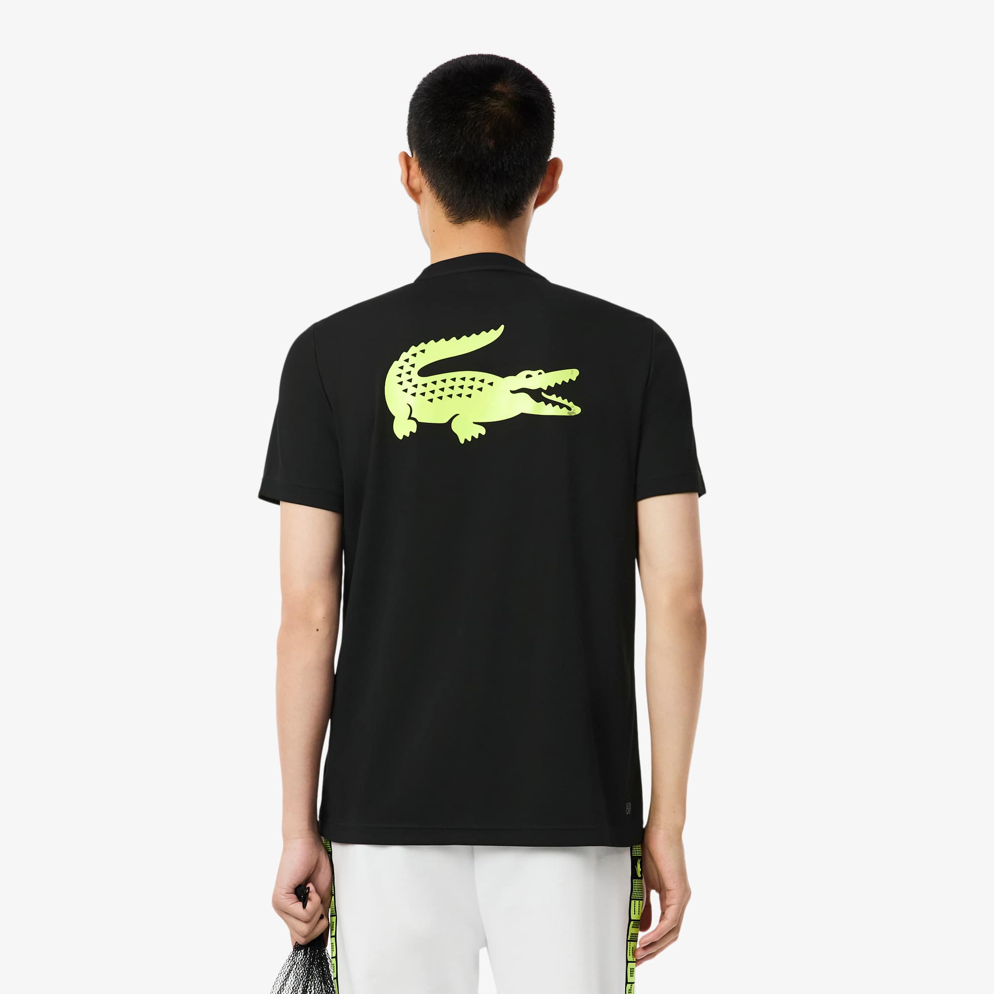 Thumbnail - Lacoste Tennis-T-Shirt mit Print und Ultra-Dry-Technologie - Schwarz / Neongelb Size M