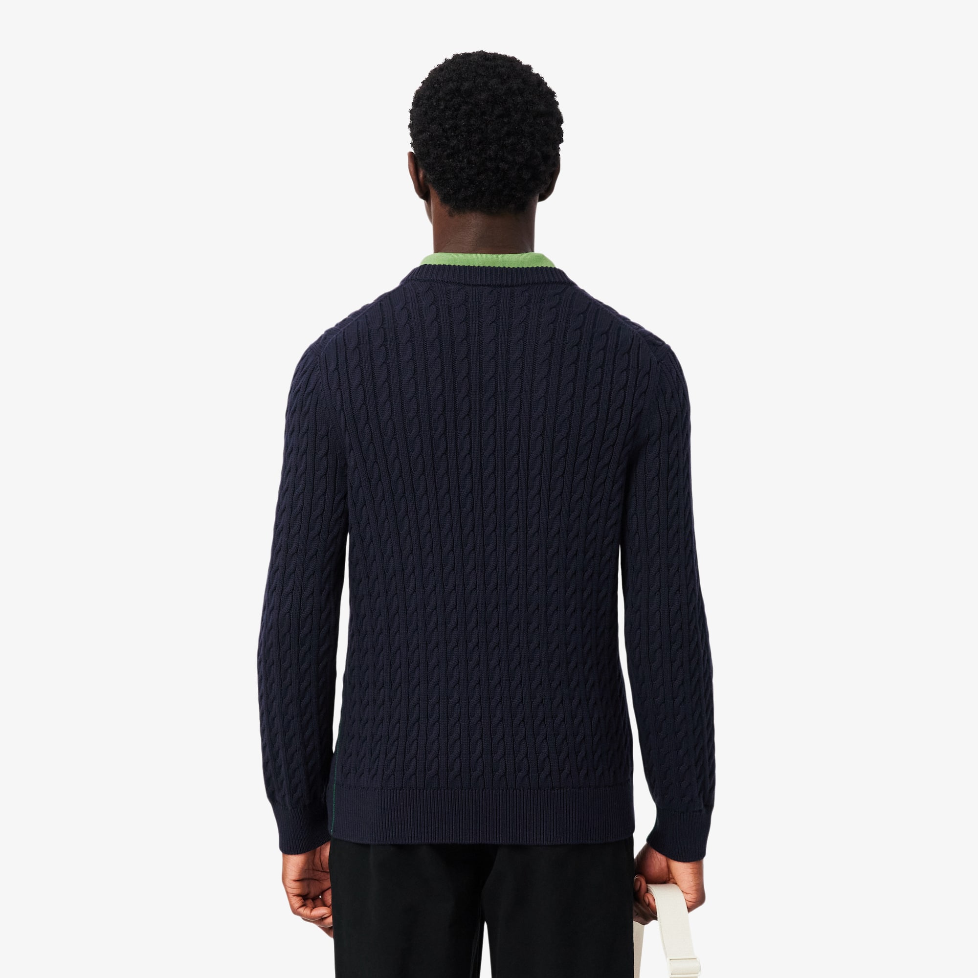 Thumbnail - Lacoste Baumwoll-Pullover im Zopfmuster - Navy Blau / Grün Size L