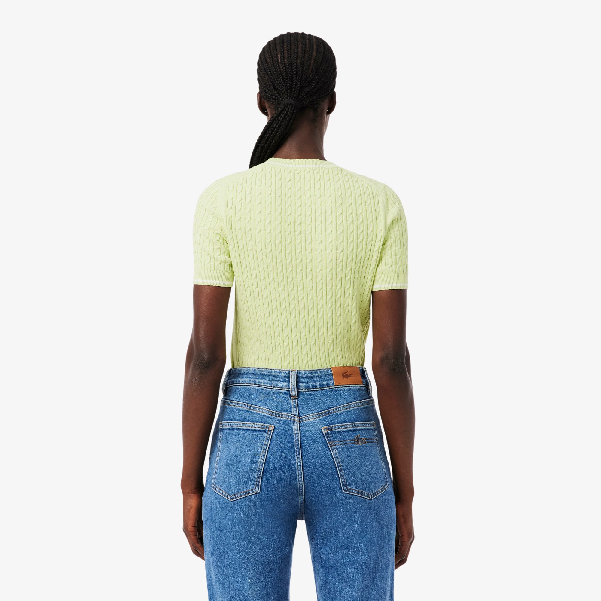 Thumbnail - Lacoste Strickpullover mit Zopfmuster und kurzen Ärmeln - Grün Size 44
