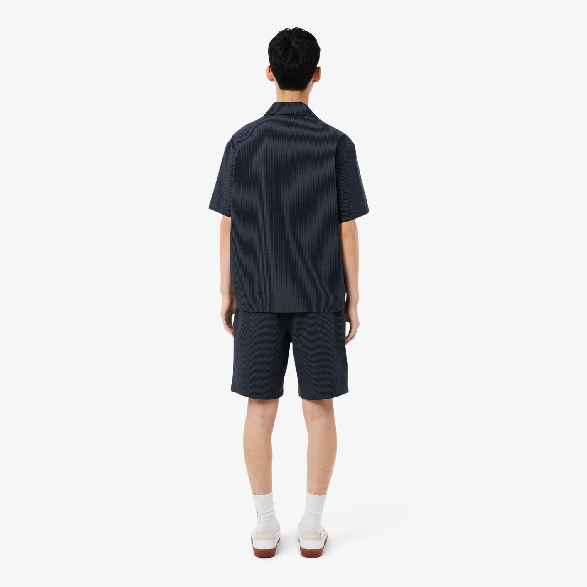 Thumbnail - Lacoste Shorts aus Baumwoll-Seersucker - Noir / Gris Fonce Size S