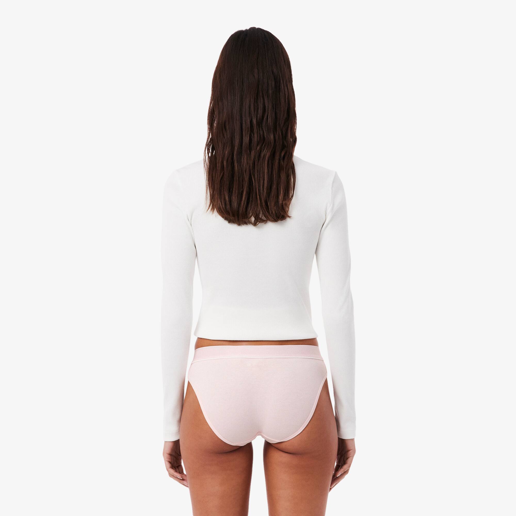 Thumbnail - Lacoste Slips aus gerippter Baumwolle mit gesticktem Krokodil - Hellrosa / Weiß Size 6 - XL