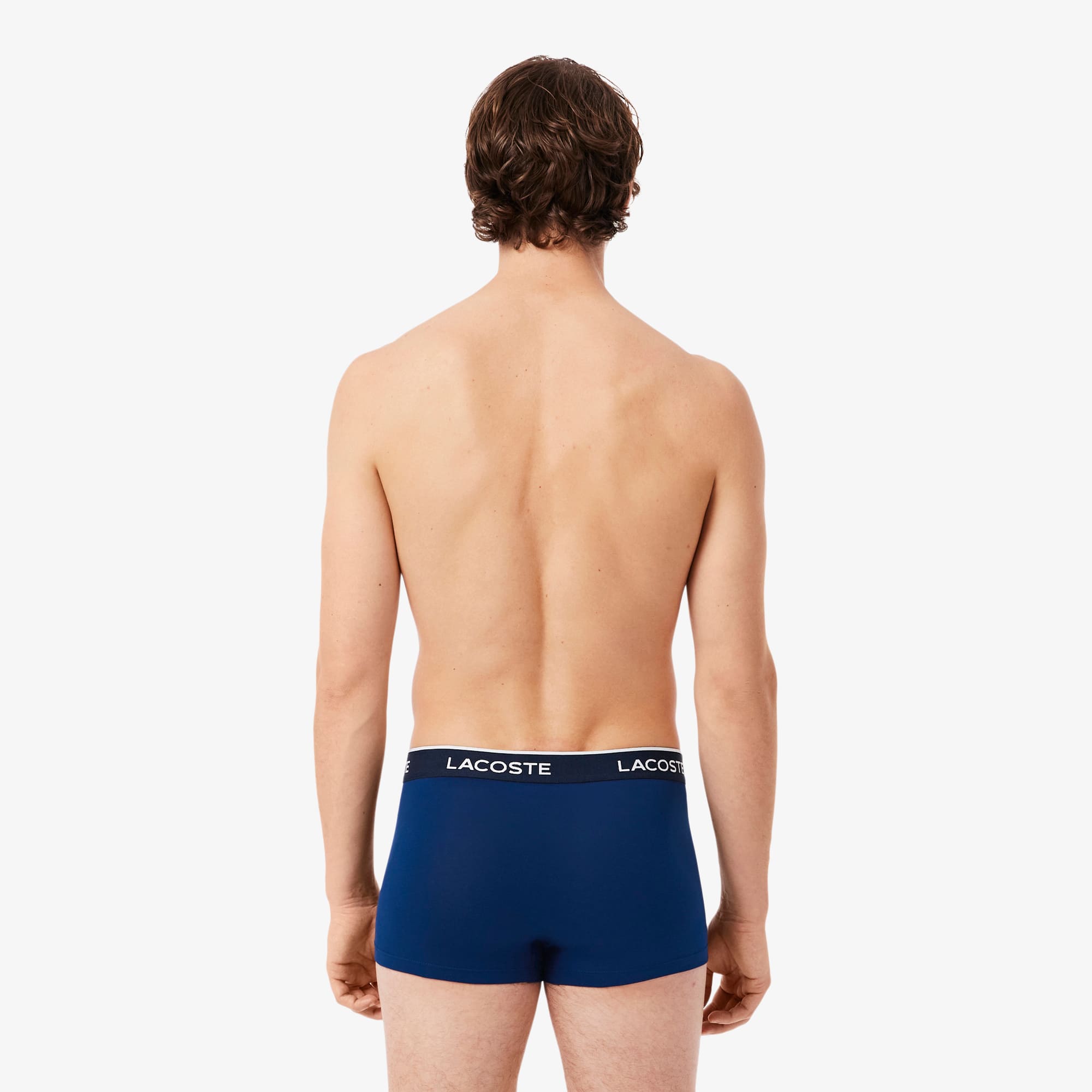 Thumbnail - Lacoste 3er-Pack Trunks aus Stretch-Baumwolle - Navy Blau / Rot / Navy Blau Size S