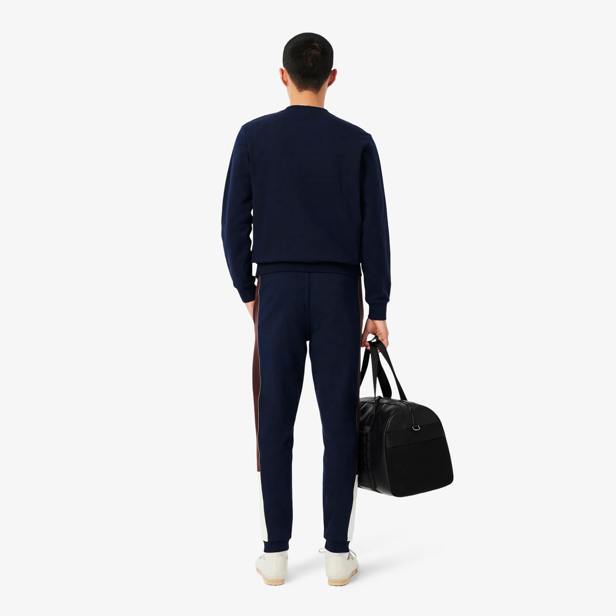 Thumbnail - Lacoste Trainingshose aus Fleece mit zulaufenden Beinen - Navy Blau / Weiß / Braun Size M
