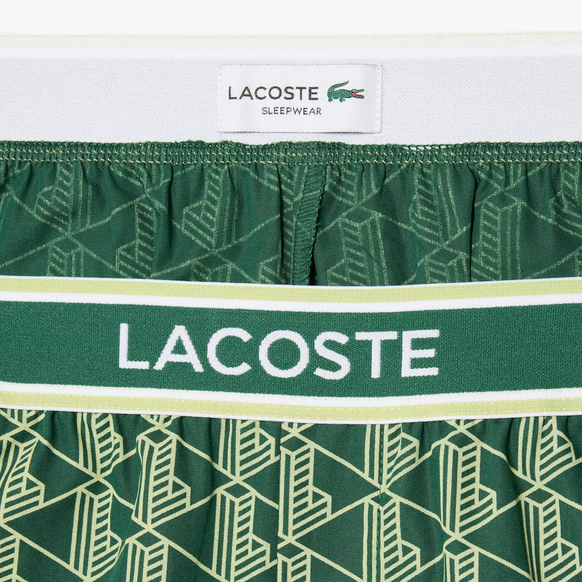 Thumbnail - Lacoste Pyjamashorts aus Popeline mit Monogramm-Print - Vert Size XS