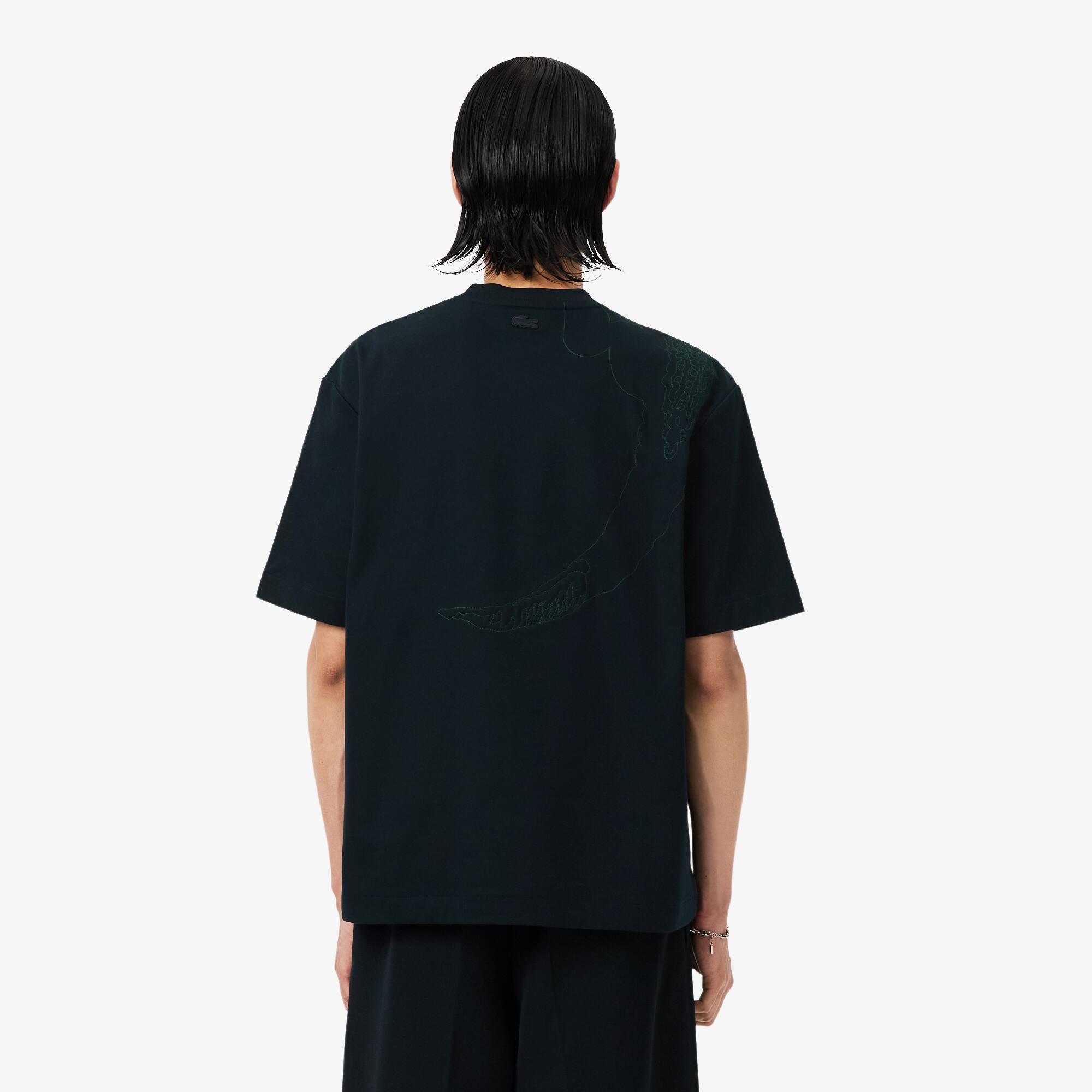 Thumbnail - Lacoste T-Shirt Runway mit gesticktem Krokodil - Vert Fonce / Blanc Size S