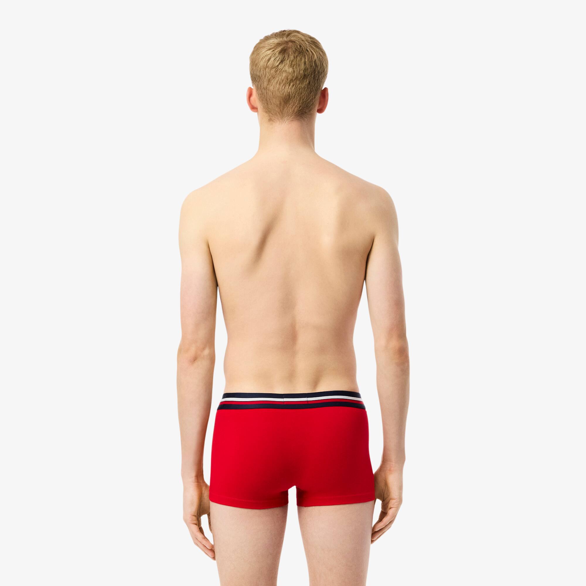 Thumbnail - Lacoste 3er-Pack Trunks aus Stretch-Baumwolle - Navy Blau / Heidekraut Grau / Rot Size L