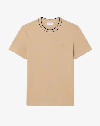 T-Shirt aus Stretch-Piqu&eacute; mit gestreiftem Kragen