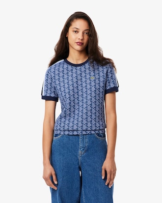 Slim Fit Jacquard-T-Shirt mit Monogramm