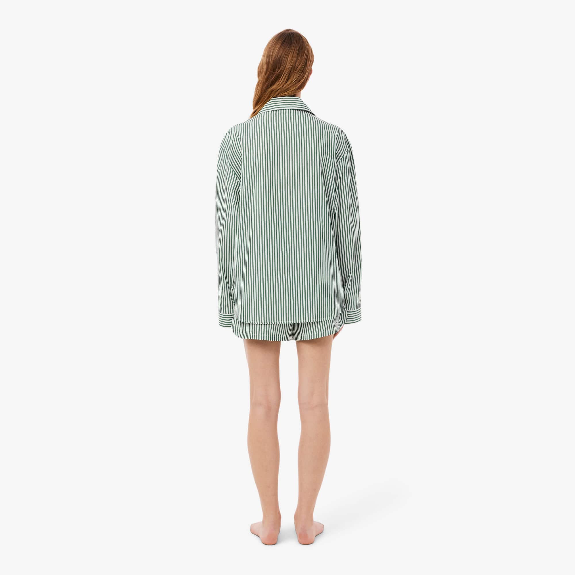 Thumbnail - Lacoste Übergroßes, gestreiftes Pyjama-Set aus Popeline - Grün / Weiß Size M