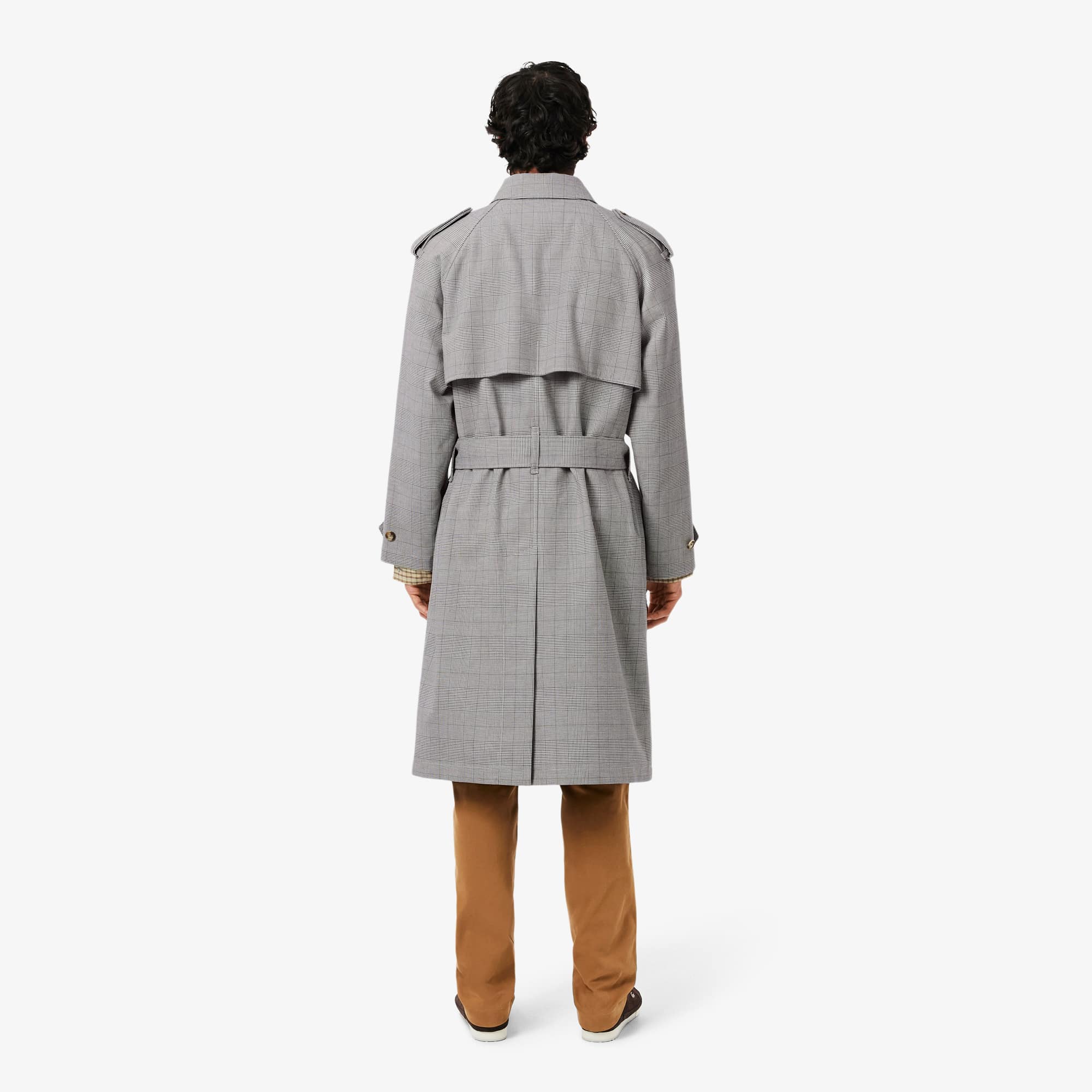 Thumbnail - Lacoste Wasserabweisender, karierter Trenchcoat - Weiß / Schwarz / Grün Size 46 - S