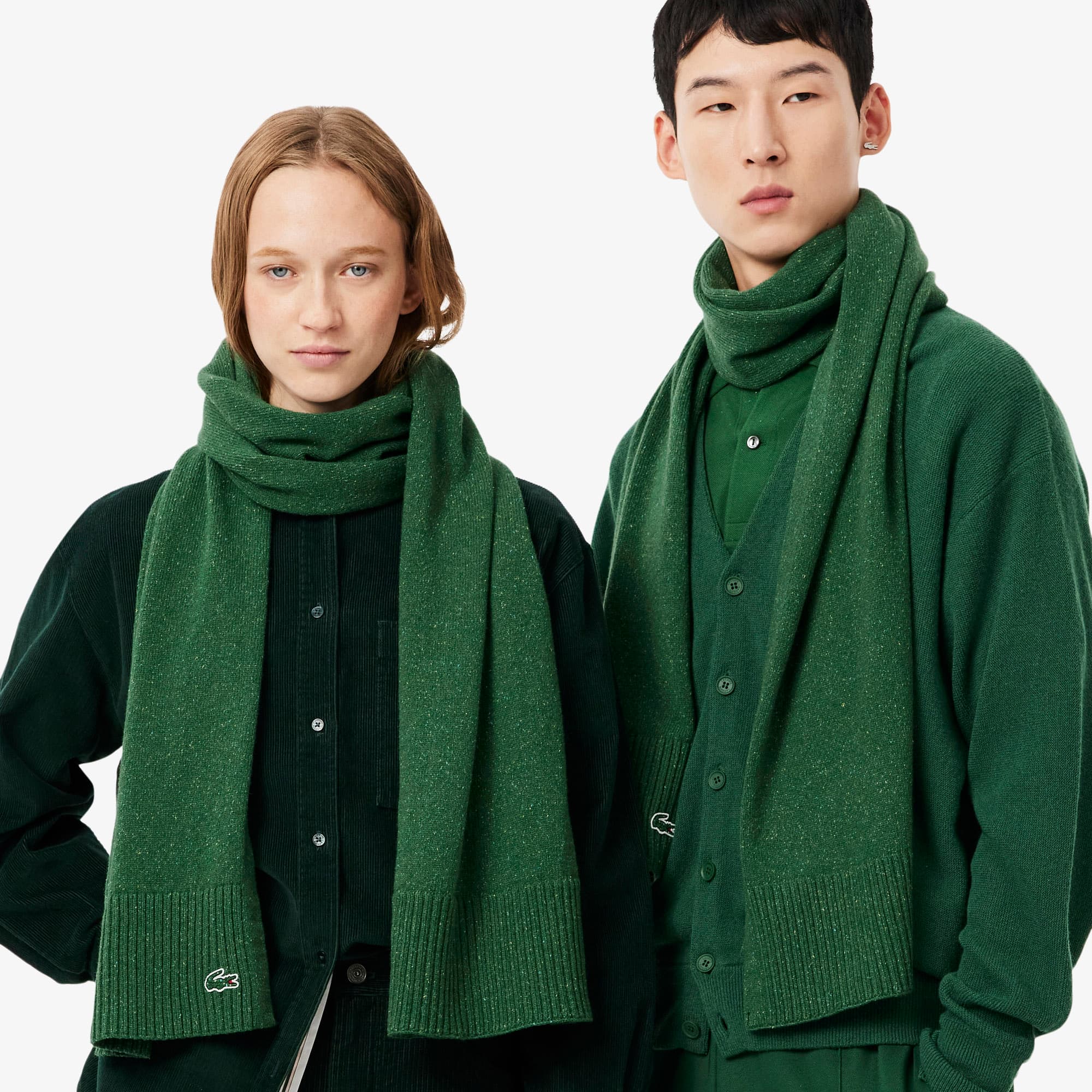 Thumbnail - Lacoste Wollschal aus Flammengarn, hergestellt in Frankreich - Grün Size One Size