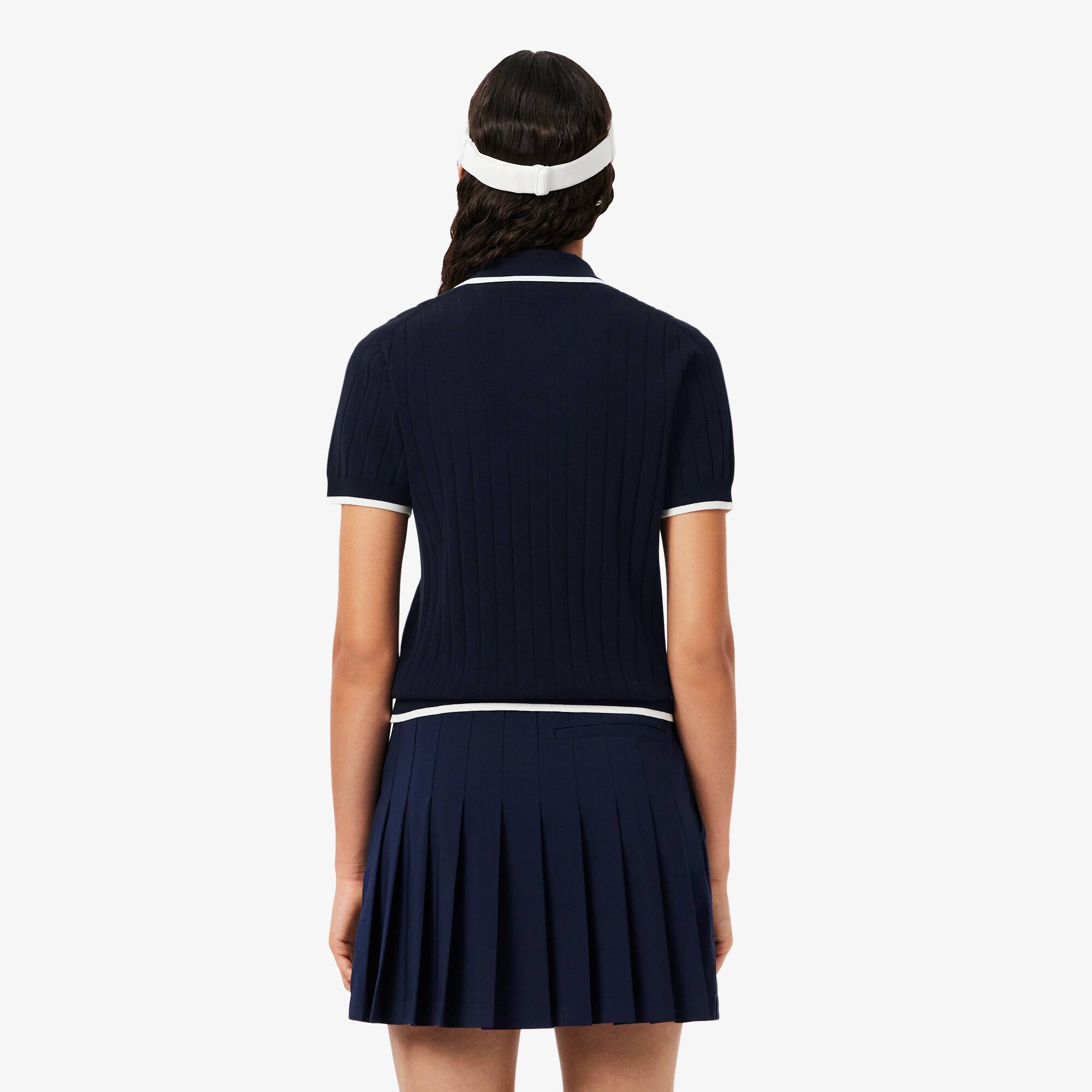 Thumbnail - Lacoste Golf-Pullover mit Polokragen und kurzen Ärmeln - Navy Blau / Weiß Size 46