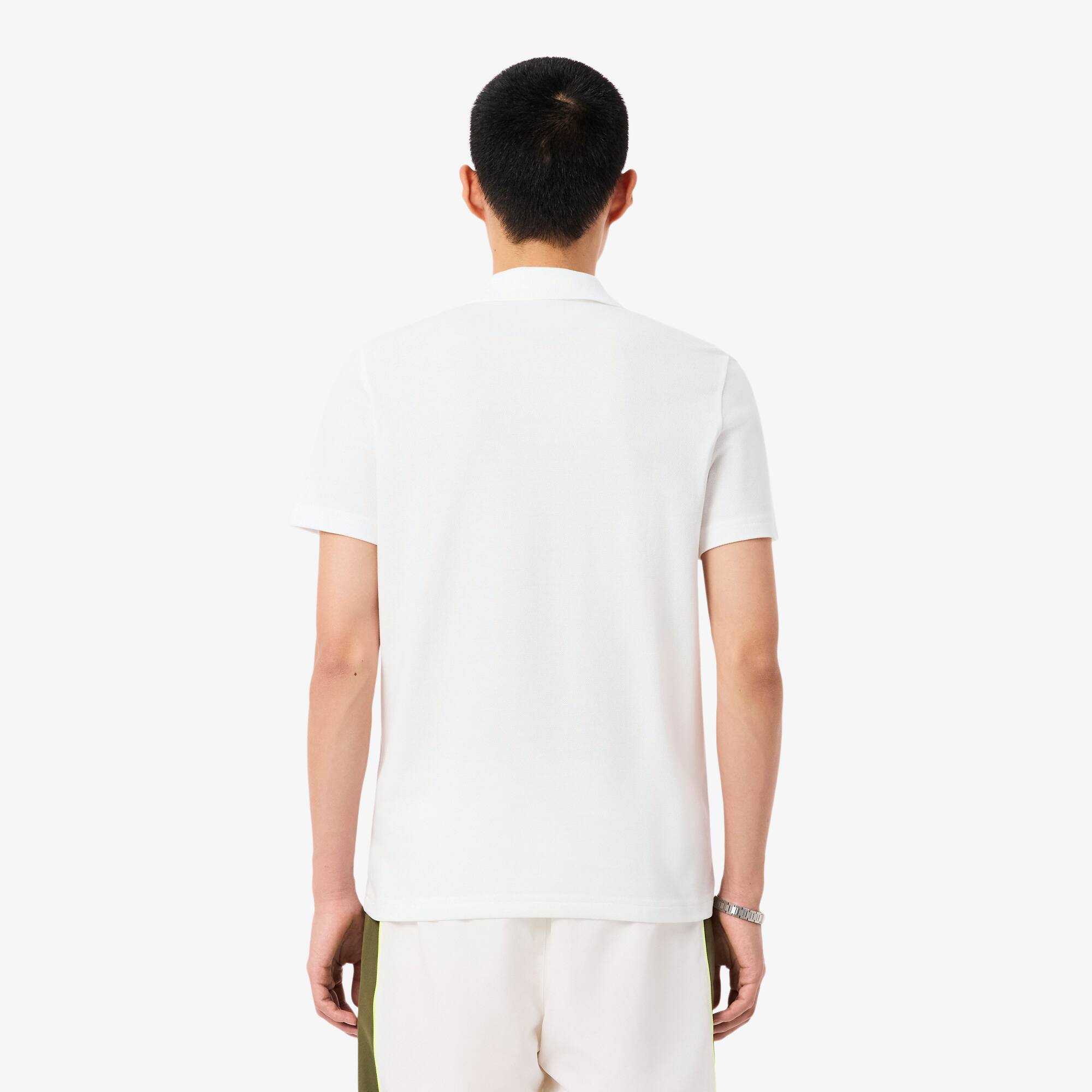 Thumbnail - Lacoste Regular Fit-Polohemd aus Mini-Piqué mit Colorblock - Weiß / Khaki Grün / Lila Size 6 - XL