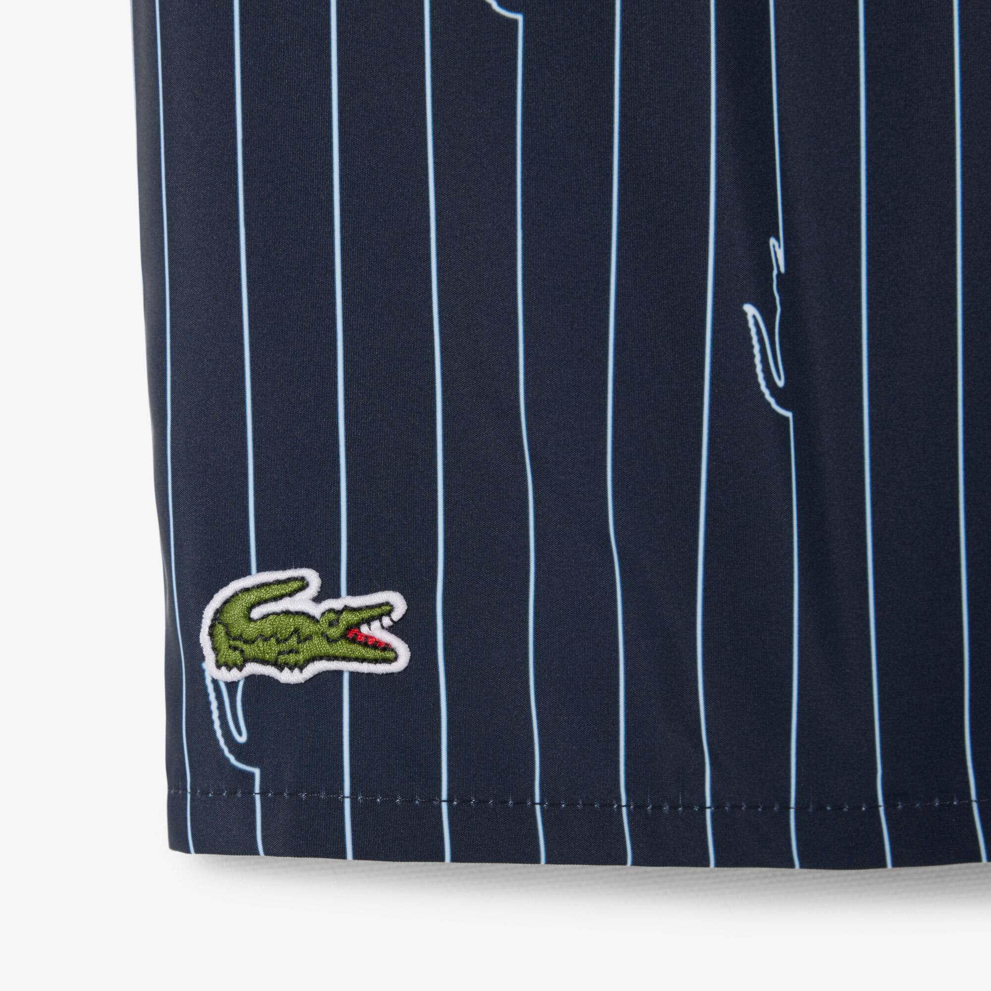 Thumbnail - Lacoste Halblange Badehose mit Kroko-Print - Noir / Blanc Size 6 - XL