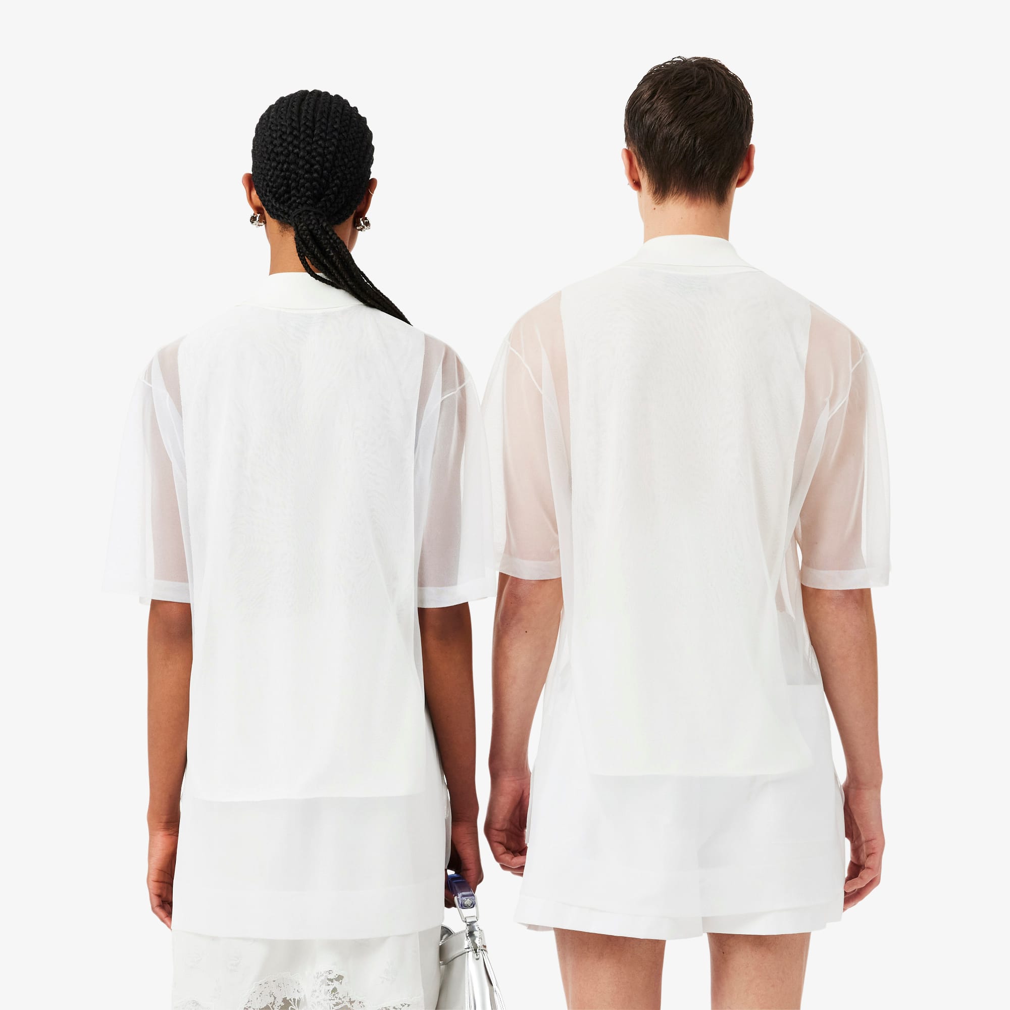 Thumbnail - Lacoste Loose Fit-Polohemd Runway mit durchscheinendem Strick - Weiß Size M/L