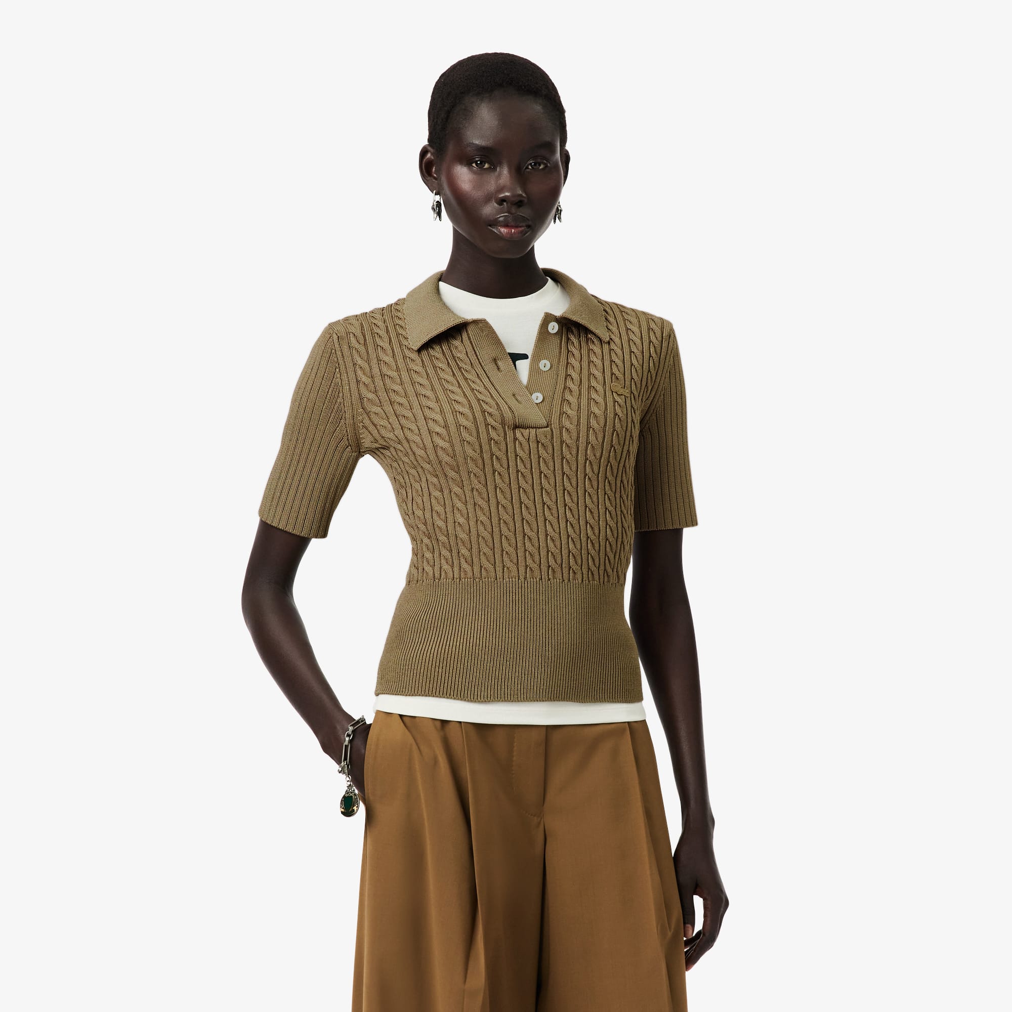 Pullover Runway mit Polokragen und Zopfmuster - Pullover Damen