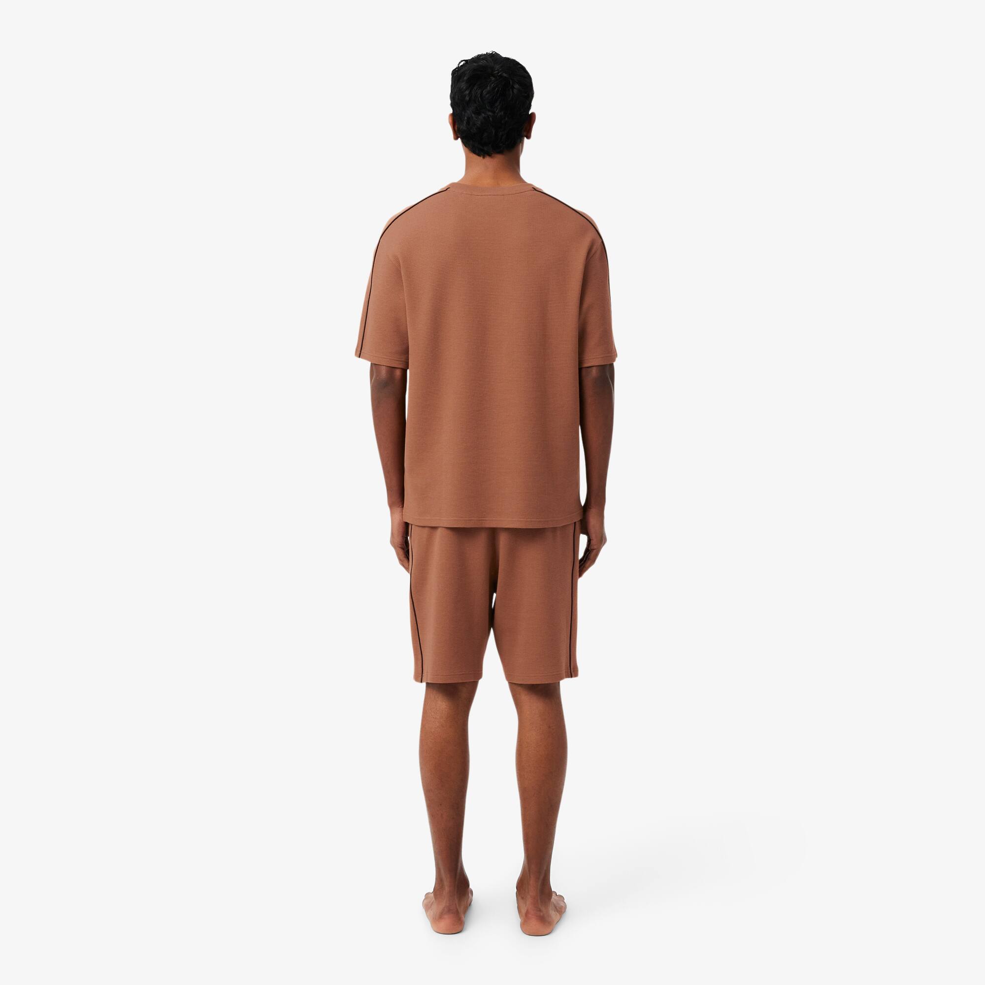 Thumbnail - Lacoste Rippstrick-Pyjama-Set aus Baumwolle mit Tiefprägung - Marron Clair / Marron Size XXL