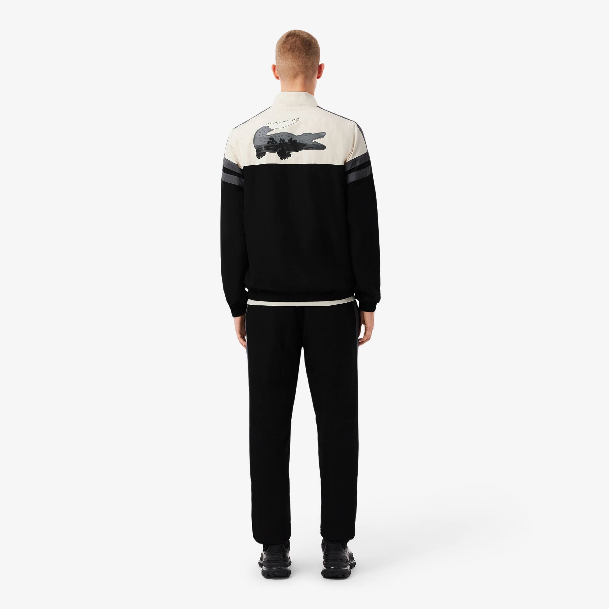 Thumbnail - Lacoste Sport-Trainingsanzug mit Krokodil und Landschaft - Schwarz / Weiß / Blau Size XS