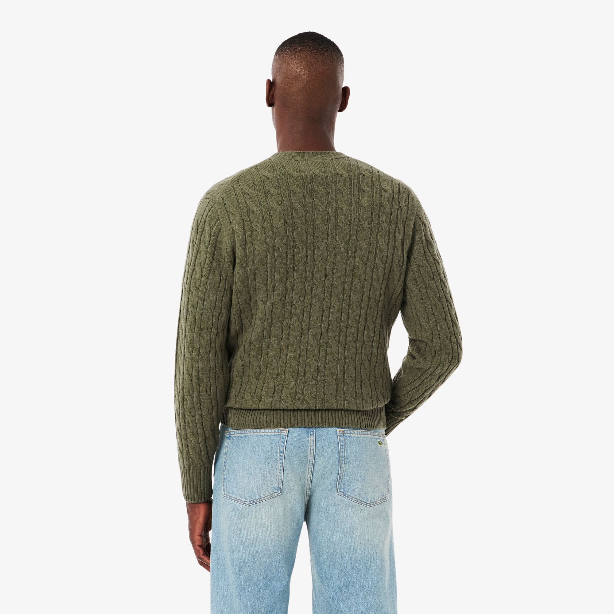 Thumbnail - Lacoste Pullover aus Tuchwolle mit Zopfmuster und Rundhalsausschnitt - Khaki Grün Size 3XL