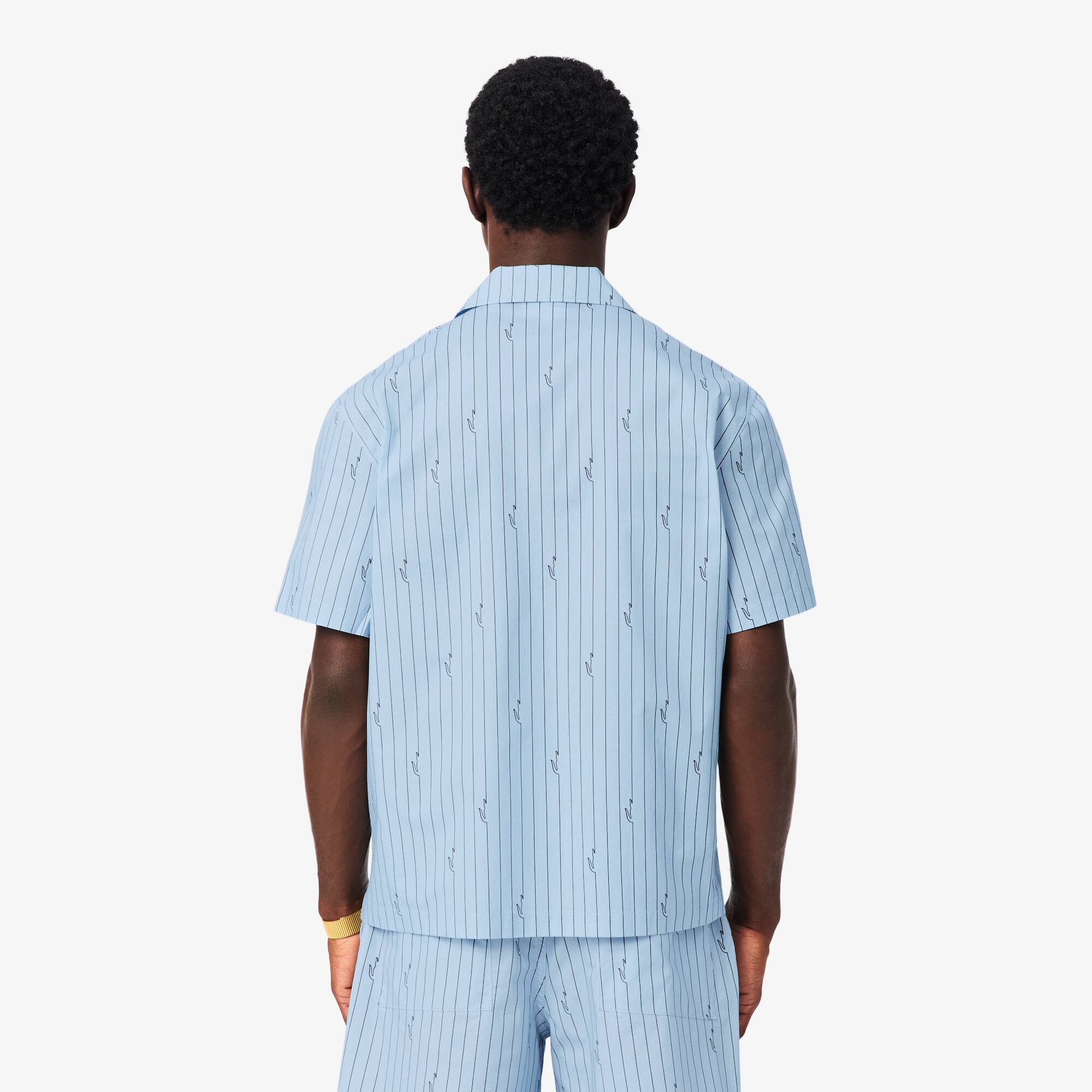 Thumbnail - Lacoste Relaxed Fit-Hemd aus Twill mit Print - Bleu Clair / Marron Size 43