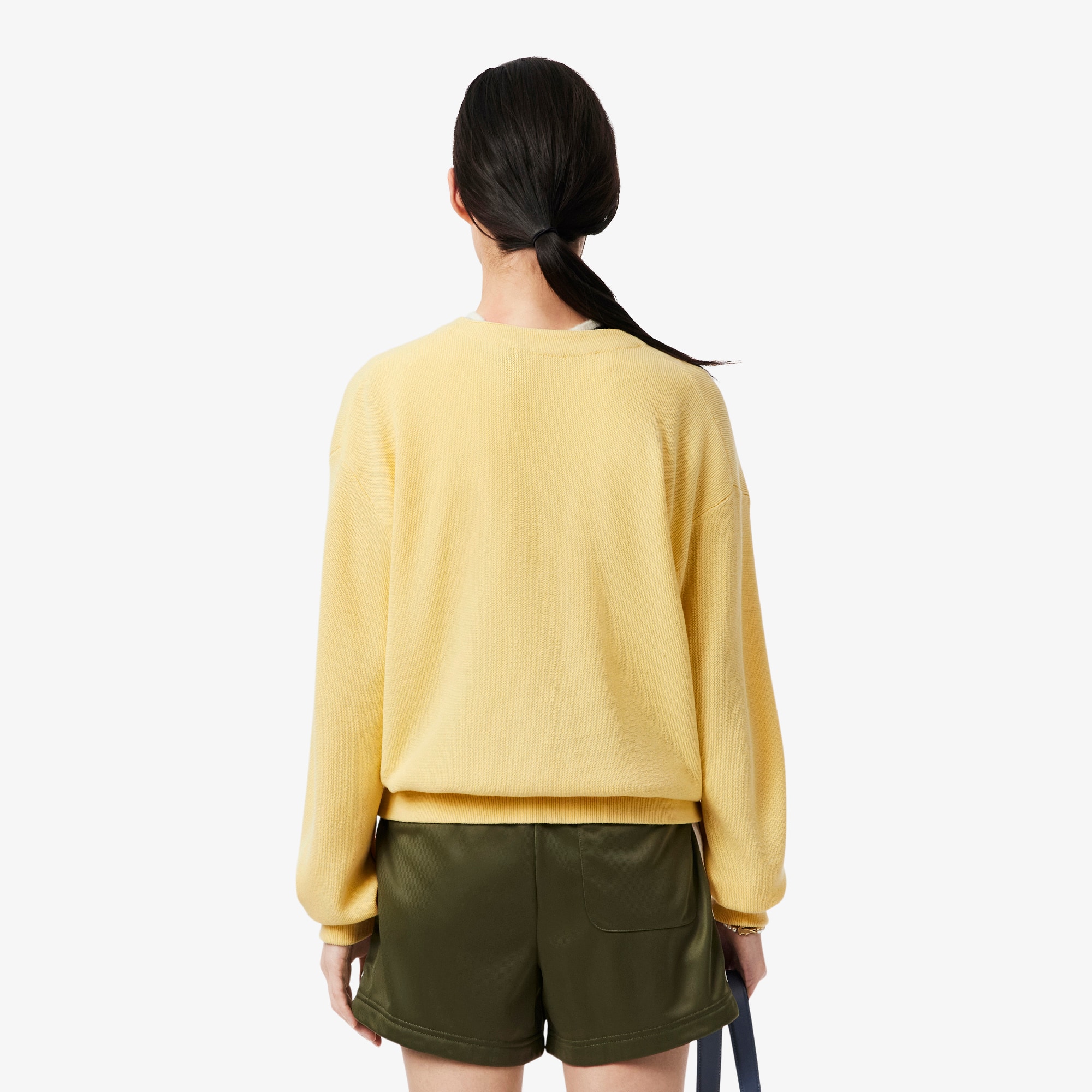 Thumbnail - Lacoste Cardigan aus Baumwolle mit Moosstrick und V-Ausschnitt - Gelb Size 32