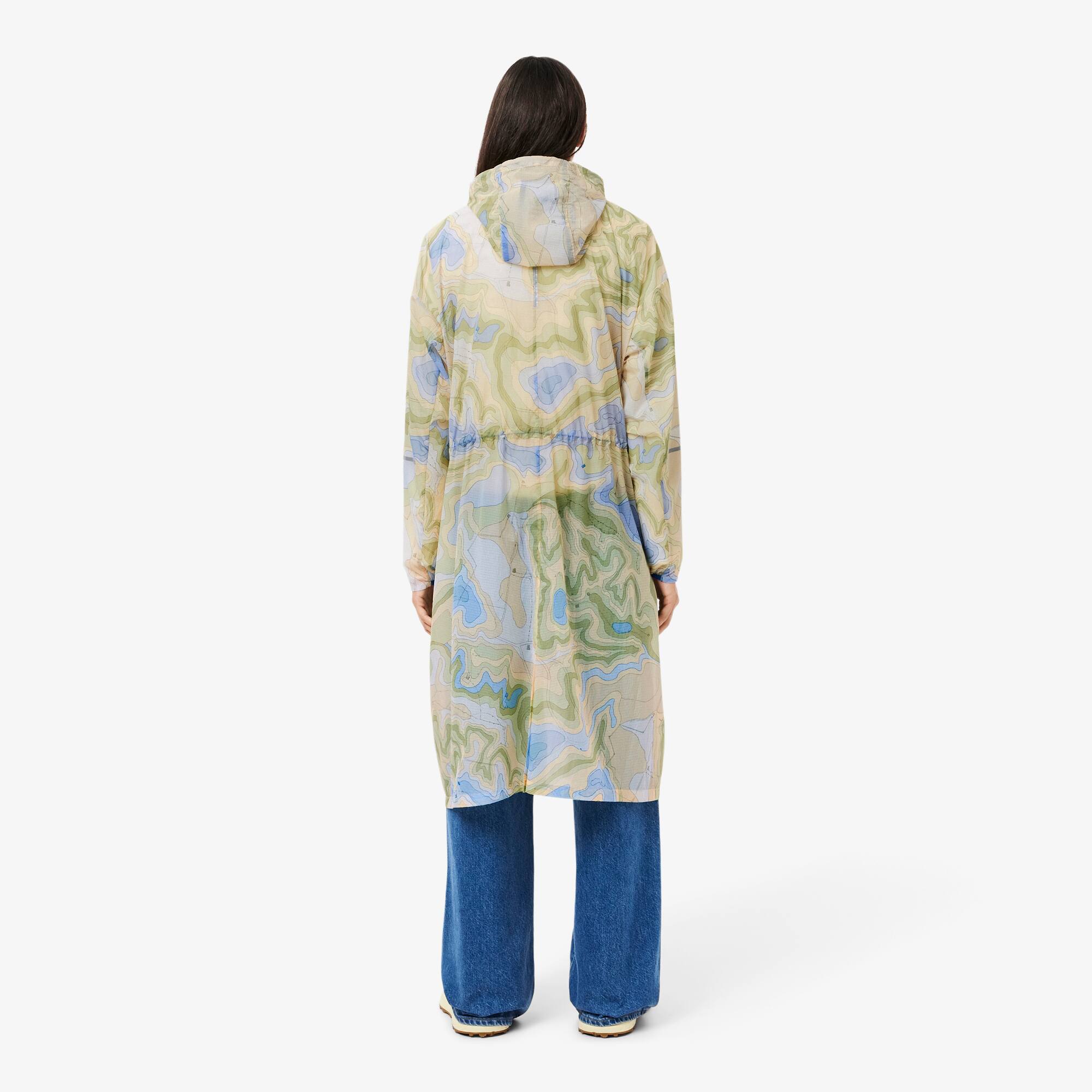 Thumbnail - Lacoste Langer, wasserabweisender, komprimierbarer Oversized-Parka - Weiß / Blau Size 42