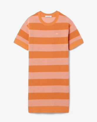 Gestreiftes T-Shirt-Kleid aus Mesh-Strick