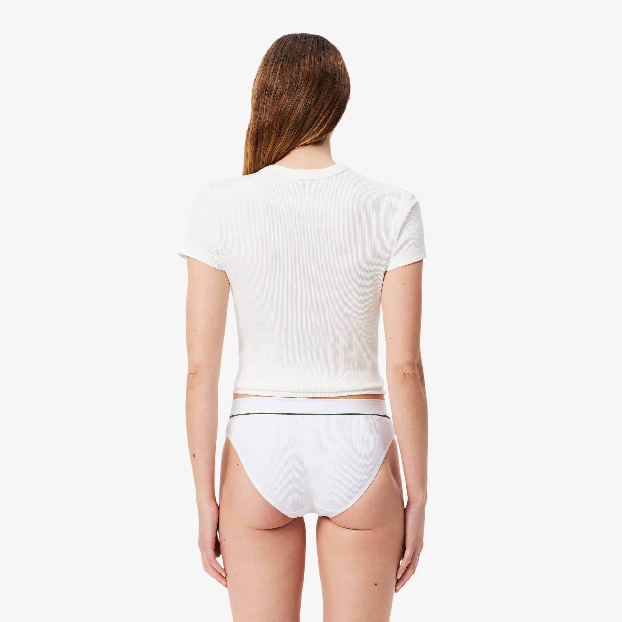 Thumbnail - Lacoste Slips aus gerippter Baumwolle mit gesticktem Krokodil - Weiß / Grün Size S
