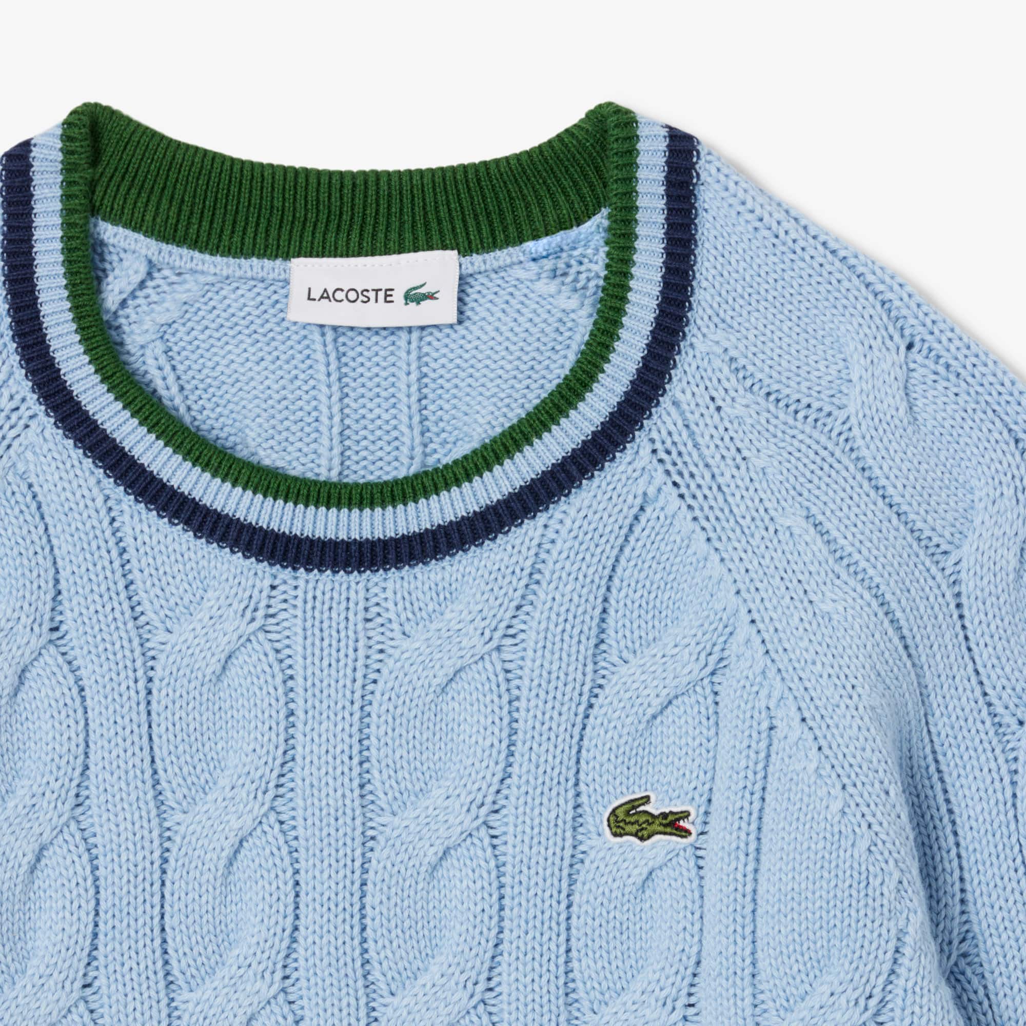 Thumbnail - Lacoste Pullover aus Wolle und Baumwolle mit Rundhalsausschnitt - Pastellblau Size 12 - 16A