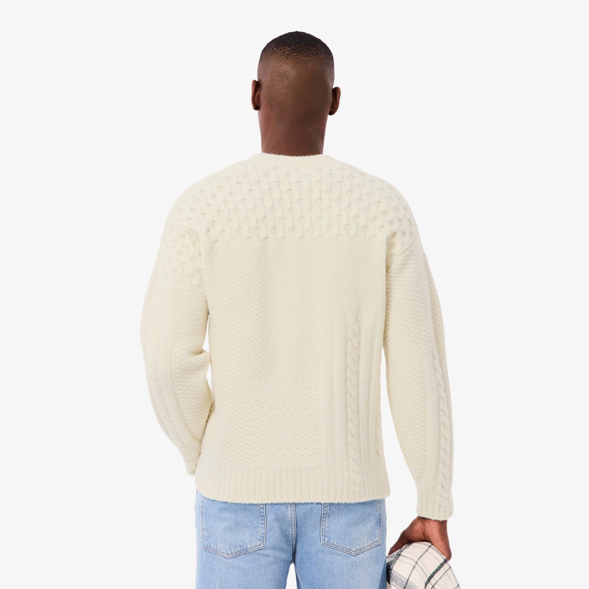 Thumbnail - Lacoste Relaxed Fit-Pullover aus Wolle mit Patchwork-Effekt - Creme Size 3XL