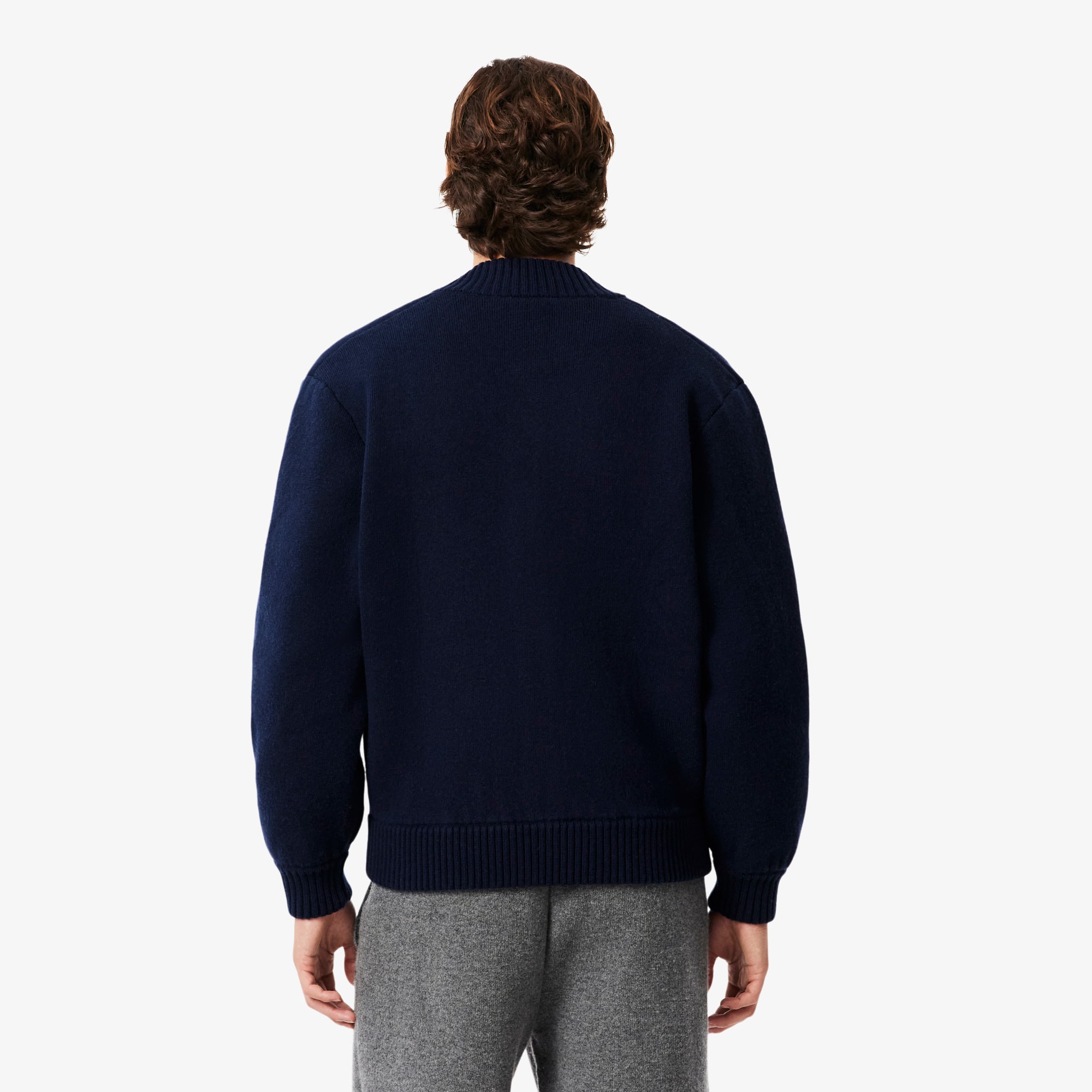 Thumbnail - Lacoste Bomberjacke aus Merinostrick - Navy Blau Size L