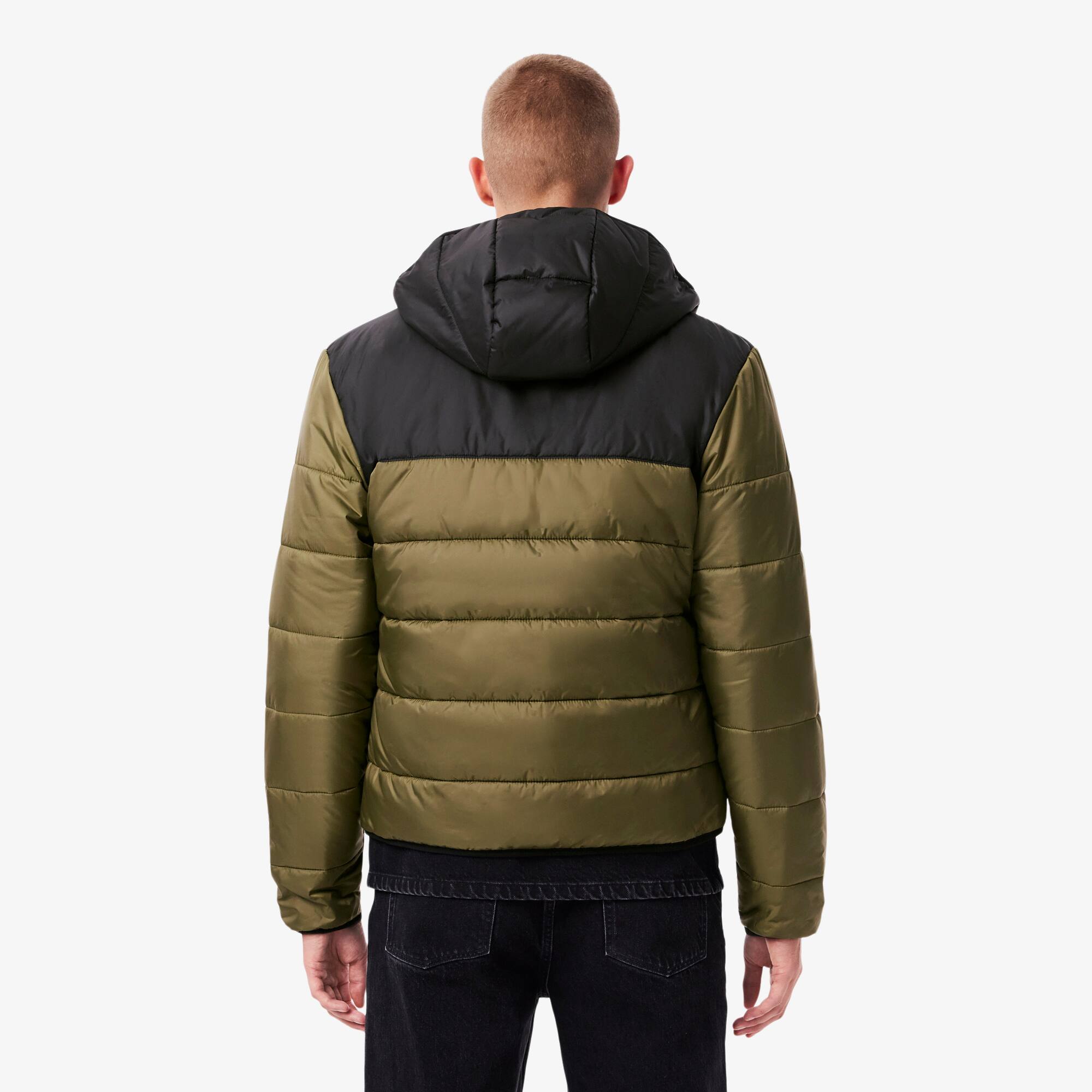 Thumbnail - Lacoste Wasserabweisende, gesteppte Puffer-Jacke - Khaki Grün / Schwarz Size 50 - M