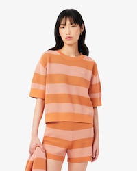 Gestreiftes T-Shirt aus Mesh-Strick