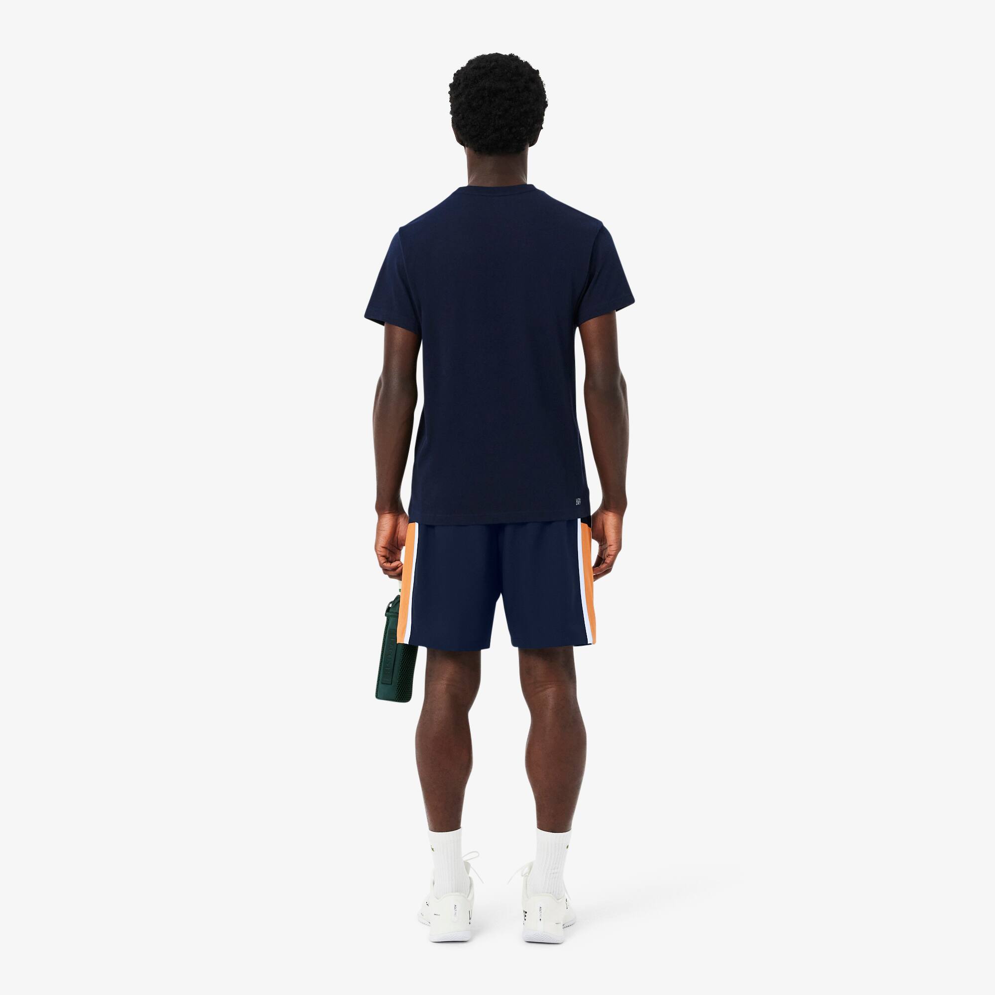 Thumbnail - Lacoste Leichte Tennisshorts mit Colorblock-Streifen - Navy Blau / Orange / Weiß Size 6 - XL