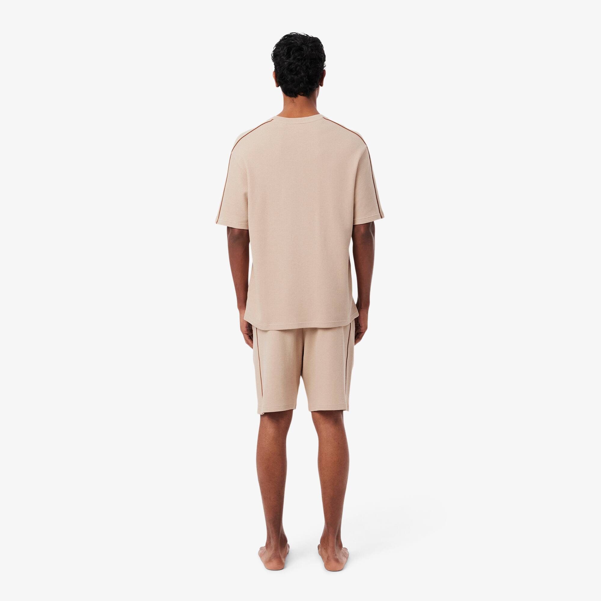 Thumbnail - Lacoste Rippstrick-Pyjama-Set aus Baumwolle mit Tiefprägung - Beige / Marron Clair Size XS