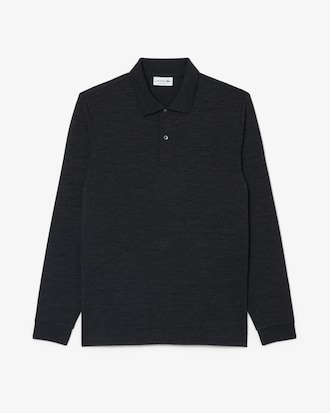 Regular Fit-Polohemd aus Wolle mit langen &Auml;rmeln