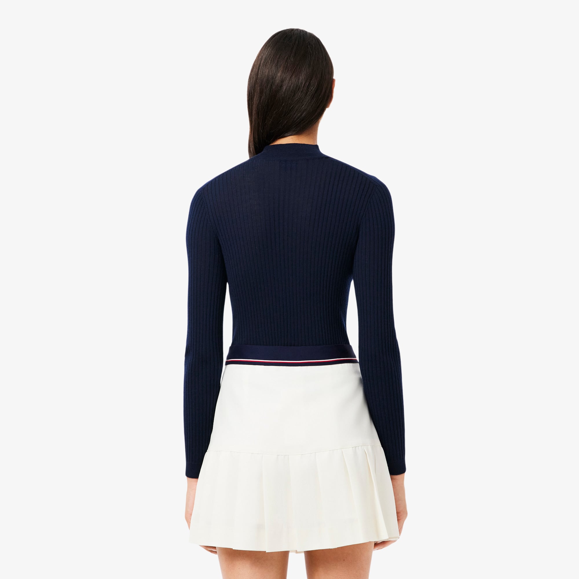 Thumbnail - Lacoste Rippstrickpullover aus Merinowolle mit hohem Kragen - Navy Blau Size 32