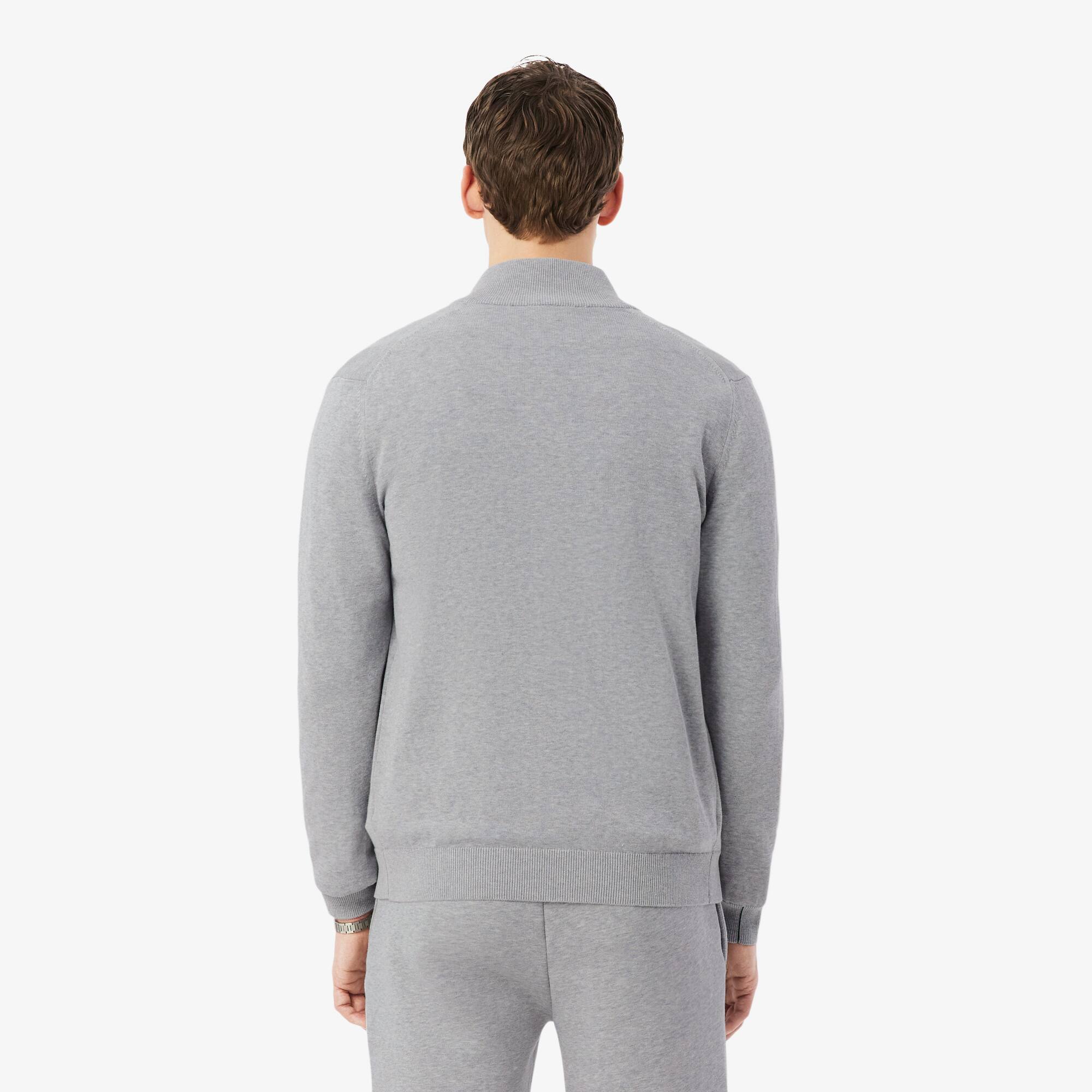 Thumbnail - Lacoste Pullover aus Baumwolle mit Reißverschluss und hohem Kragen - Heidekraut Grau Size L