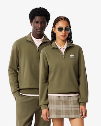 Sweatshirt mit Rei&szlig;verschluss, hohem Kragen und Print